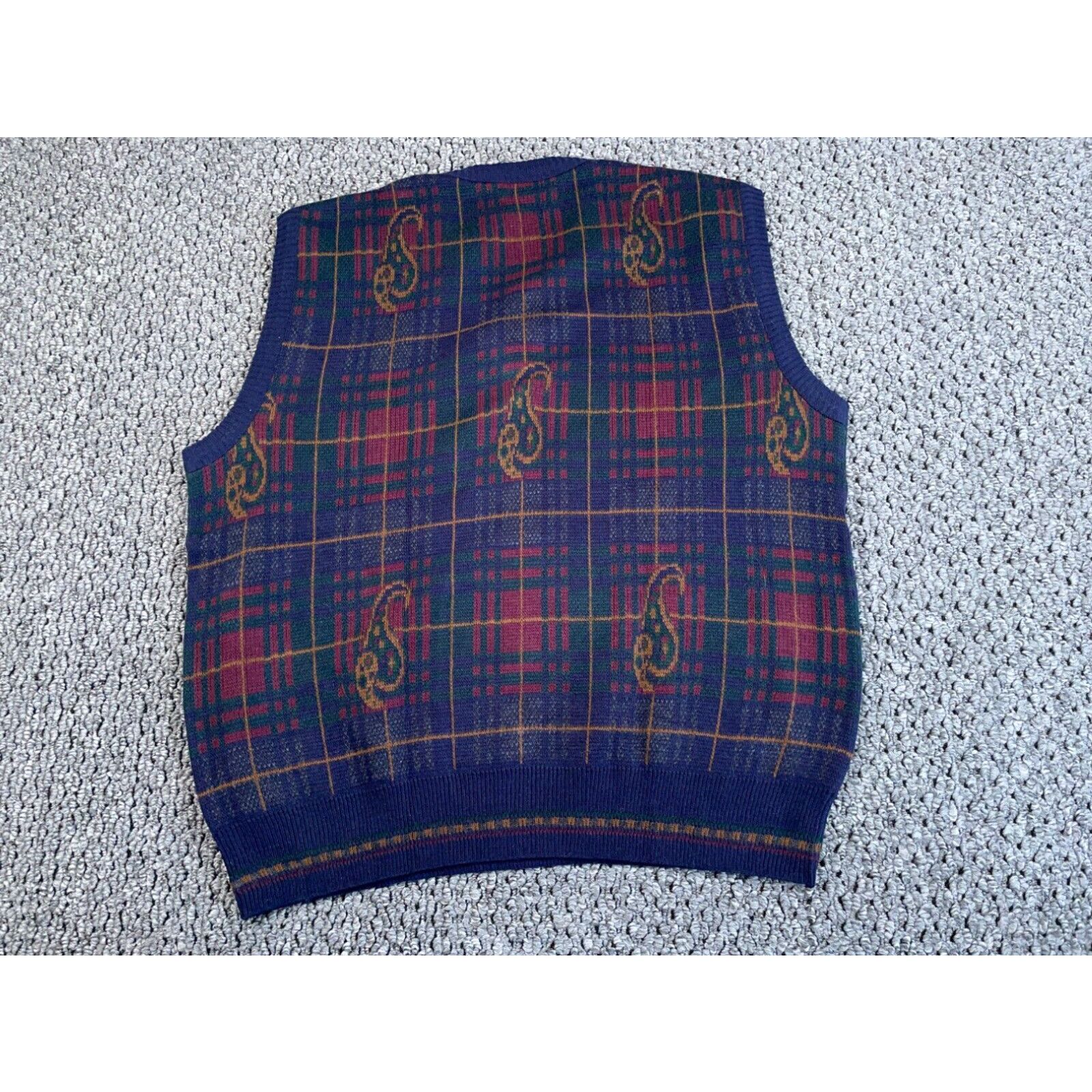 Vintage VTG 80s Eaton Shadow Plaid Paisley Sweater Vest Adult XL Blue Italy Knit Size US XL / EU 56 / 4 - 2 Preview