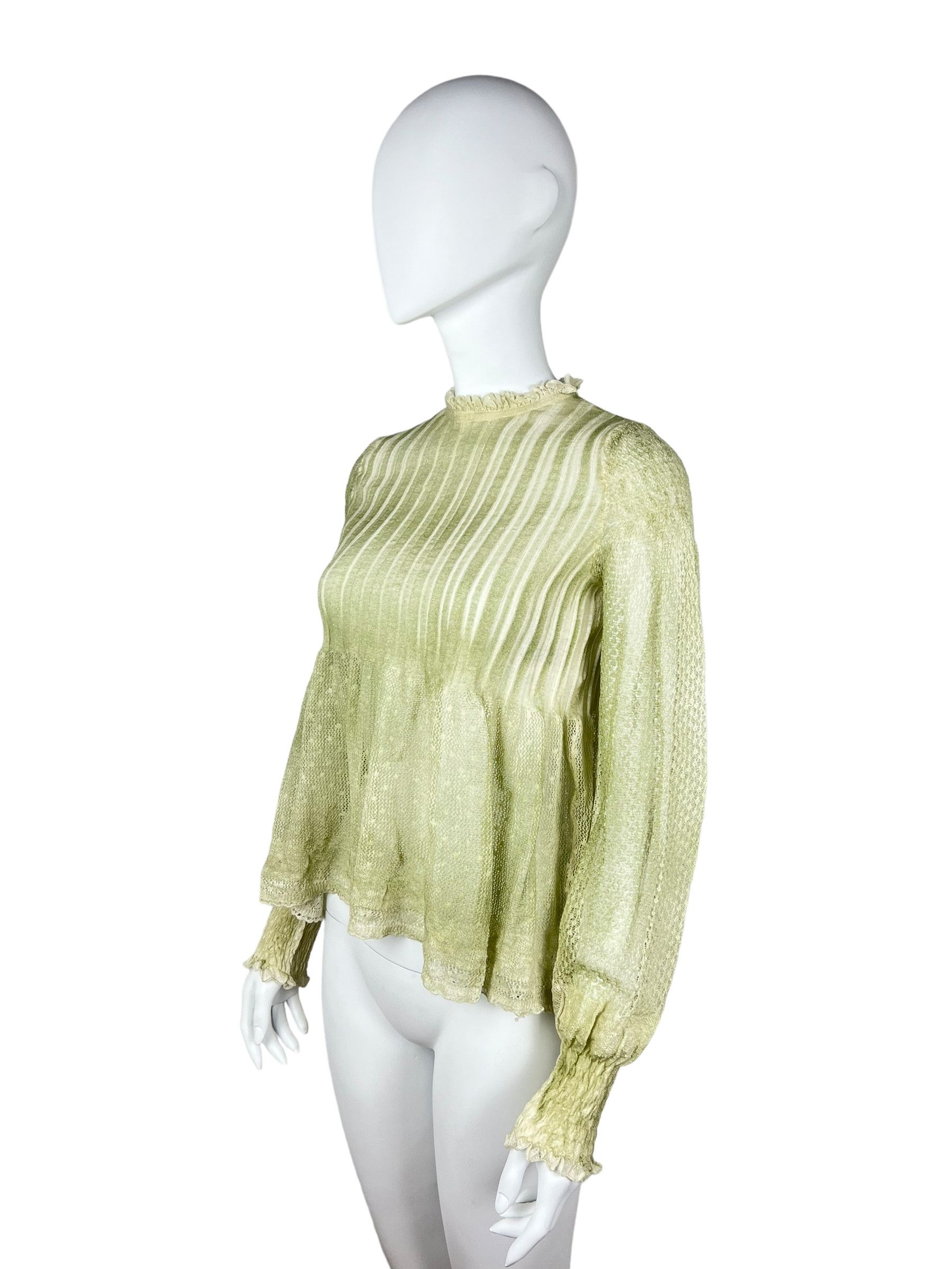 Dior Christian Dior Green Mesh Ruffled Top Size S / US 4 / IT 40 - 2 Thumbnail