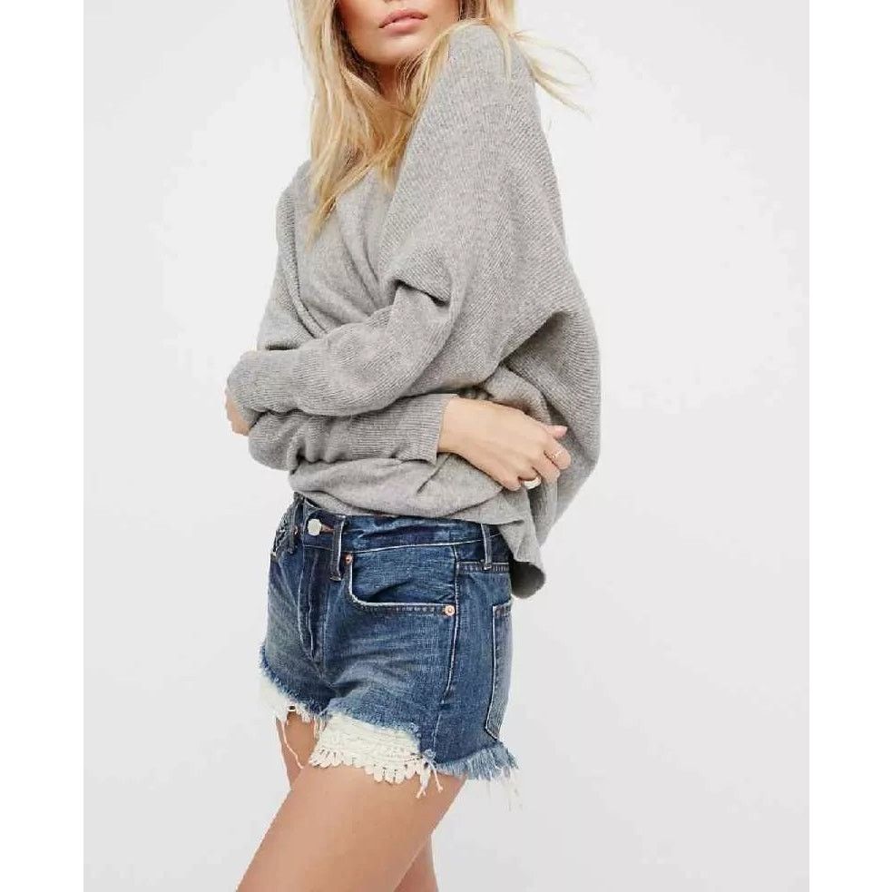 Free People New We The Free Daisy Chain Crochet Lace Denim Cutoff Shorts Size 24" / US 00 / IT 34 - 3 Thumbnail