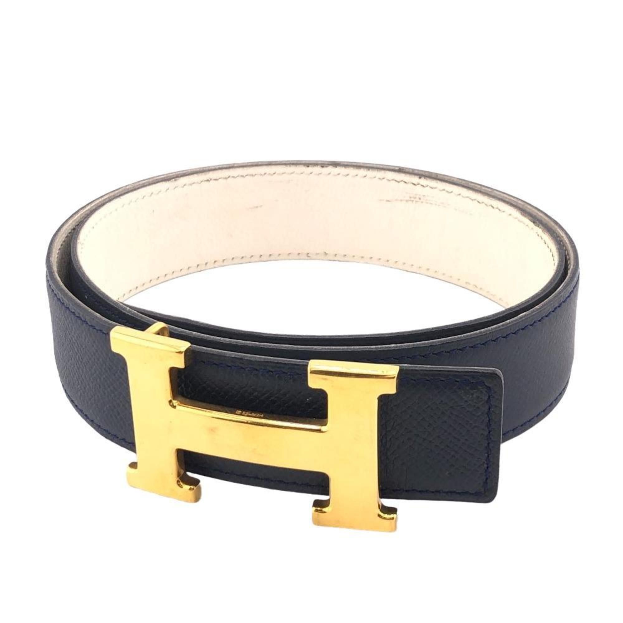 image of Hermes Constance H Belt Navy Unisex in Blue, Women's