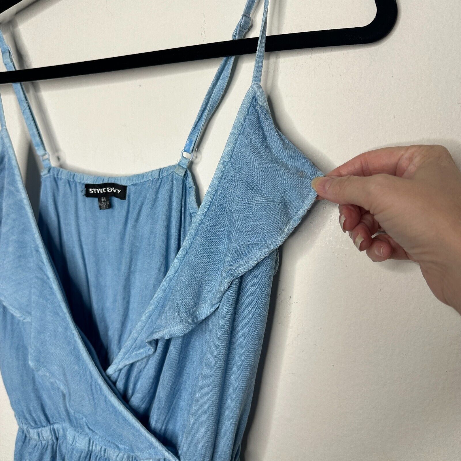 Other Light Denim Blue V-Neck Faux Wrap Ruffle Spaghetti Blouse M Size M / US 6-8 / IT 42-44 - 5 Thumbnail