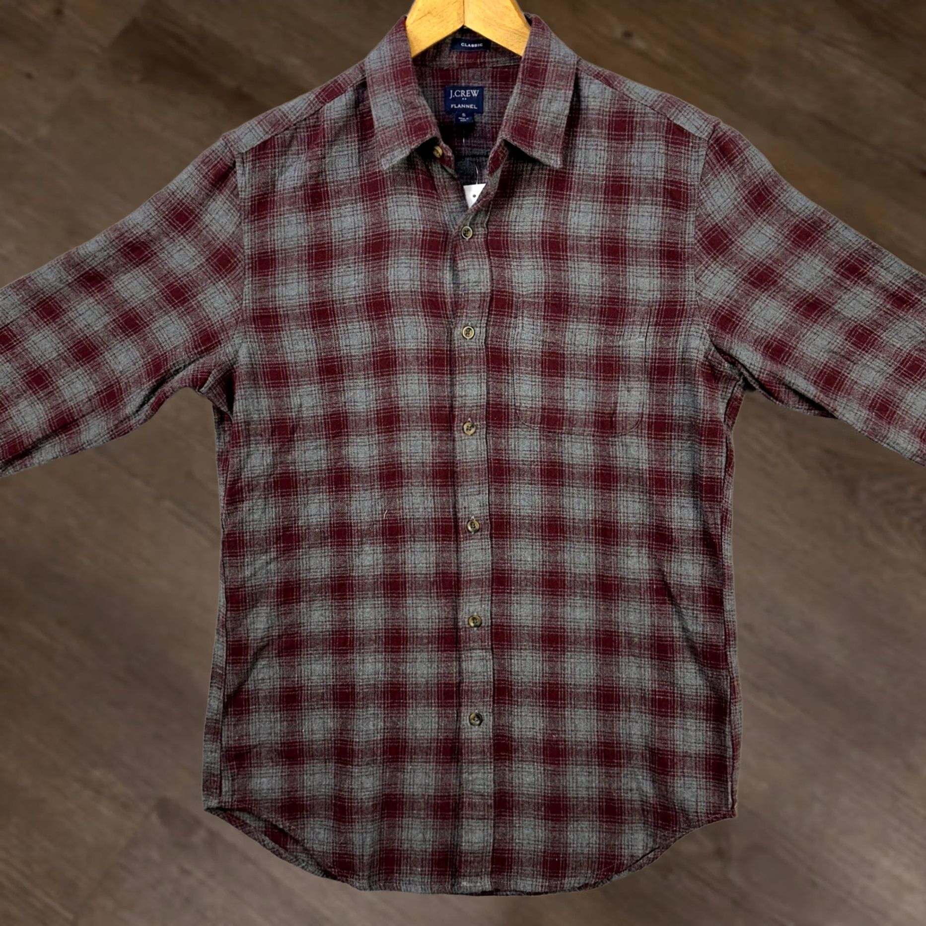 Vintage J Crew Flannel Shirt Button Up Mens Small Maroon Gray Plaid Classic Fit Pocket Size US S / EU 44-46 / 1 - 1 Thumbnail