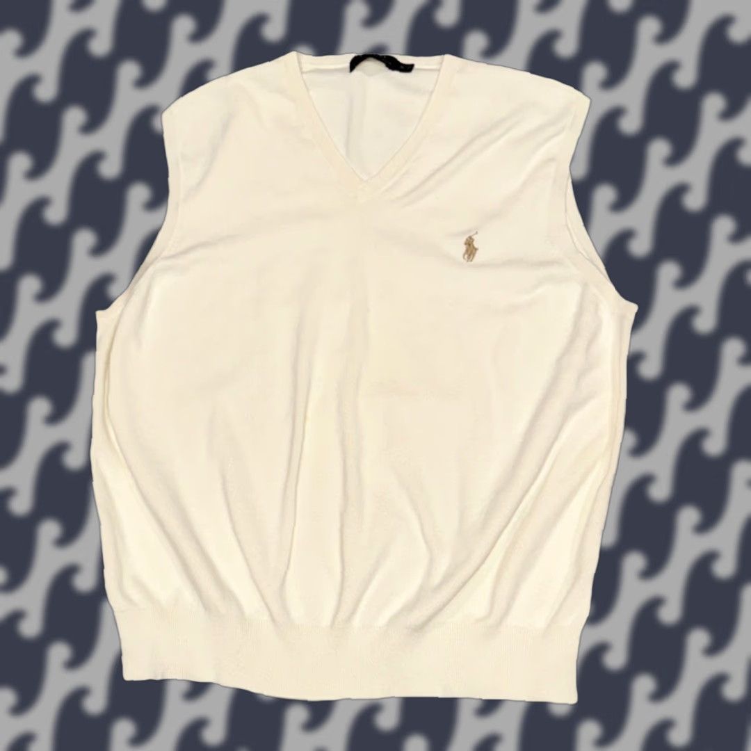 Ralph Lauren Polo Ralph Lauren Sweater Vest Sleeveless Ivory 100% Pima Cotton XL Men V-Neck Knit Casual Business Golf Size US XL / EU 56 / 4 - 1 Thumbnail