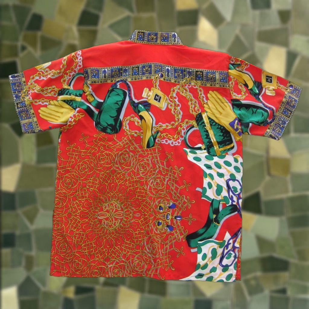 Vintage Vtg Crucci Red Green Gold Blue Floral Fashion Short Sleeve Button Blouse L-XL Size XL / US 12-14 / IT 48-50 - 1 Thumbnail