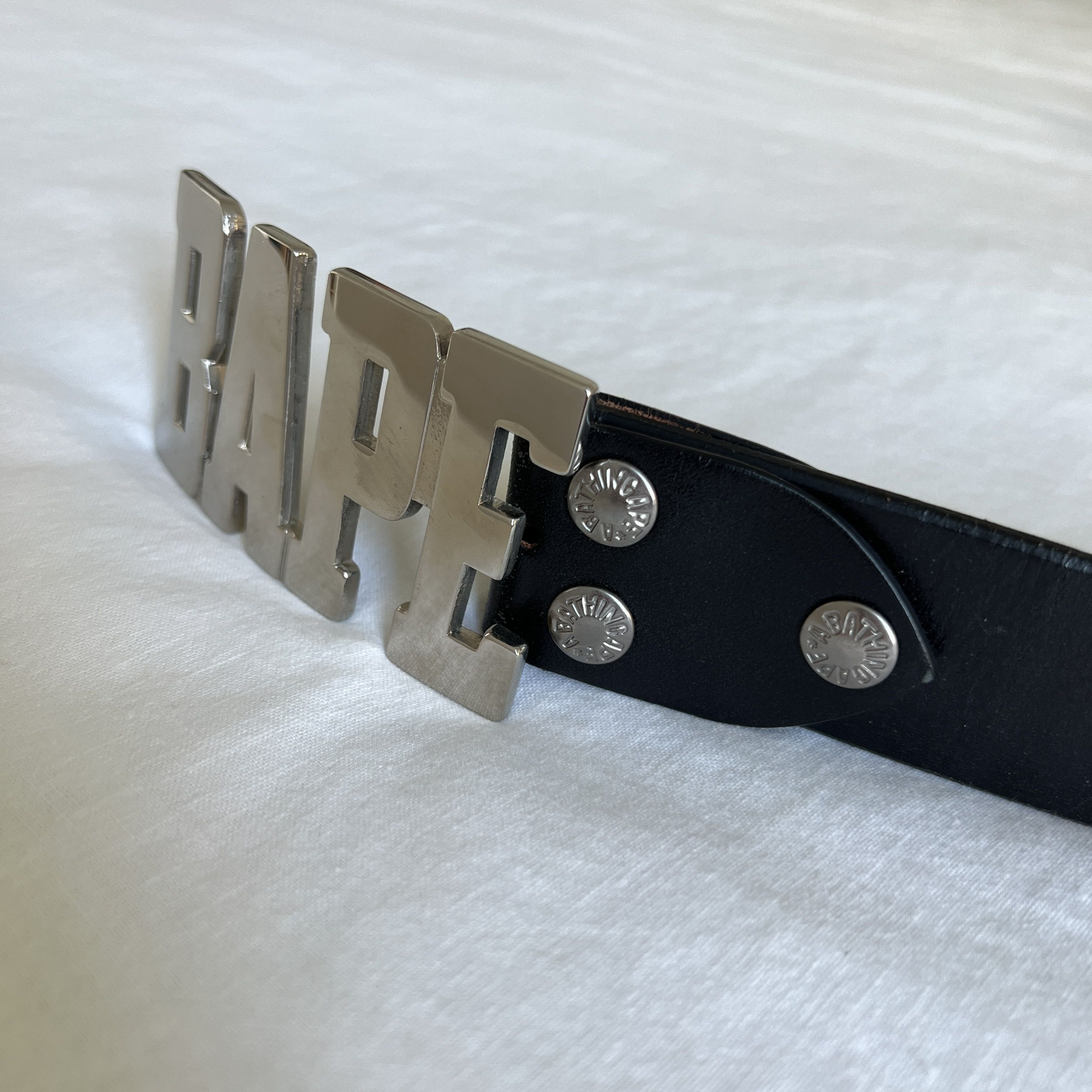 Bape BAPE Silver Belt Buckle with Black Leather Belt Size 36 - 3 Thumbnail