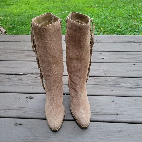 Vintage Vintage 90s y2k Camel Tan Suede Leather Fringe Western Boho Size US 7.5 / IT 37.5 - 4 Thumbnail