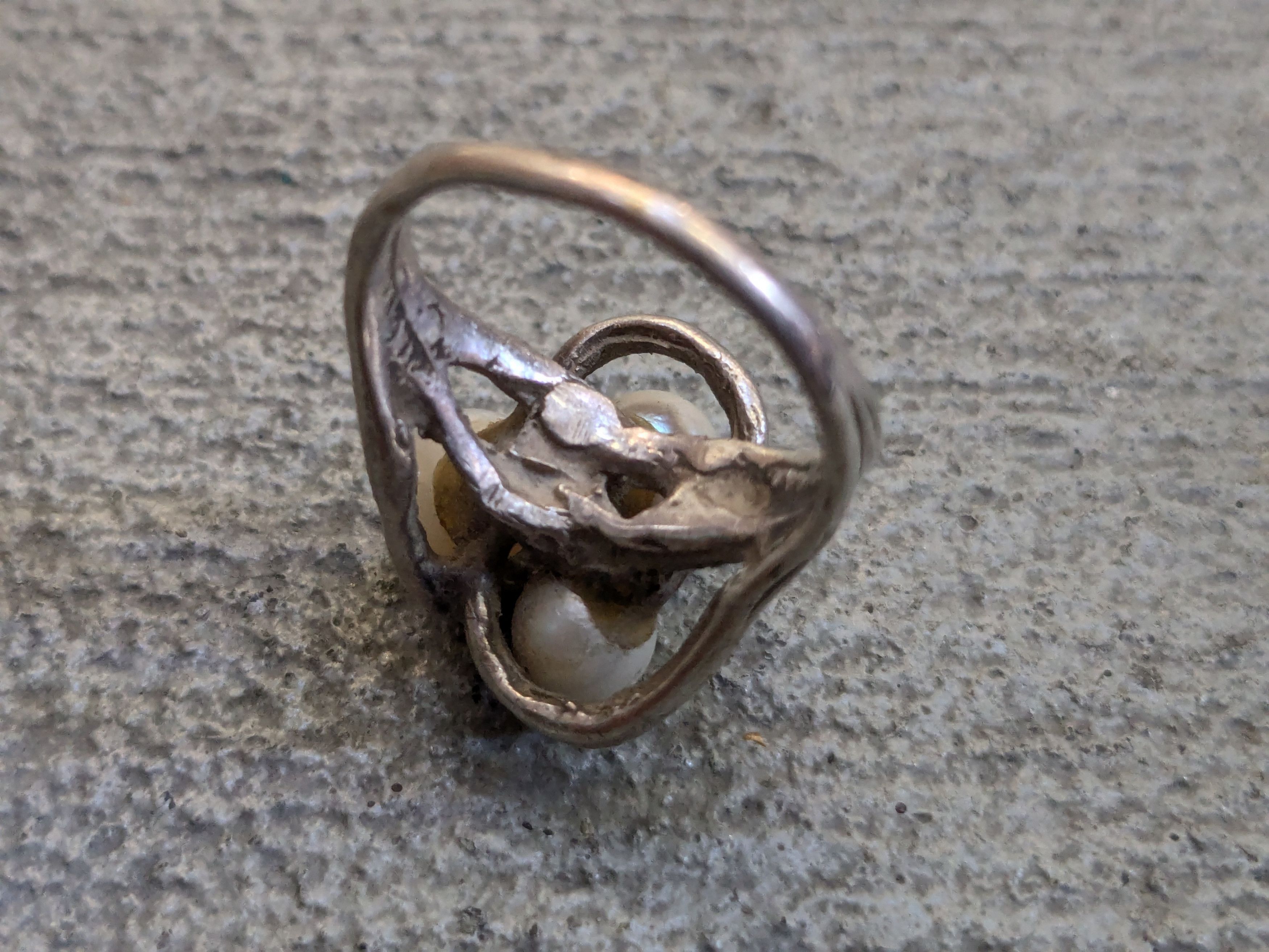 Other Vintage Sterling Silver Ring Pearl 6.25 Modern Abstract Size ONE SIZE - 12 Thumbnail
