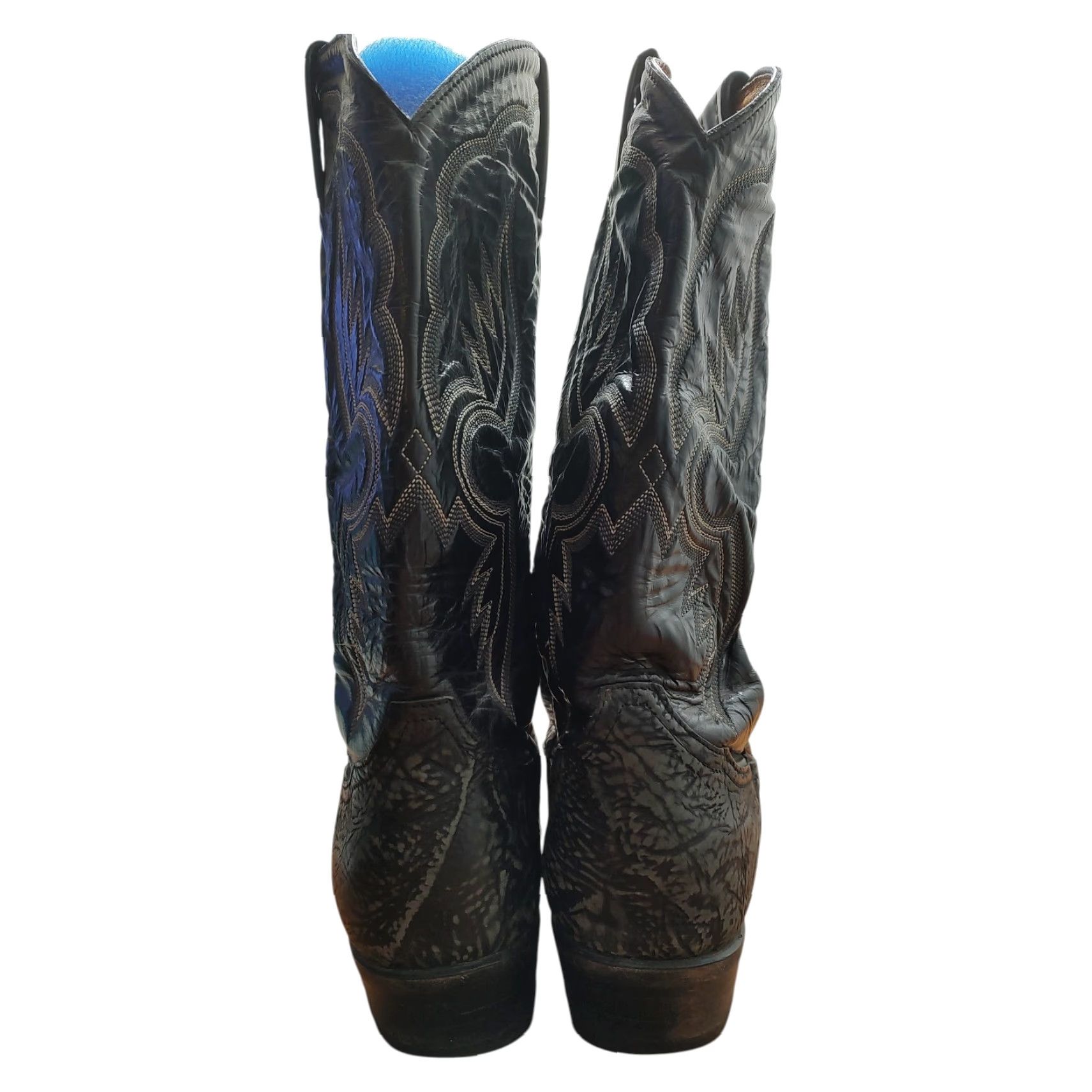 VINTAGE Tony Lama Shrunken Shoulder Cowboy Boots 8 D Black Leather 