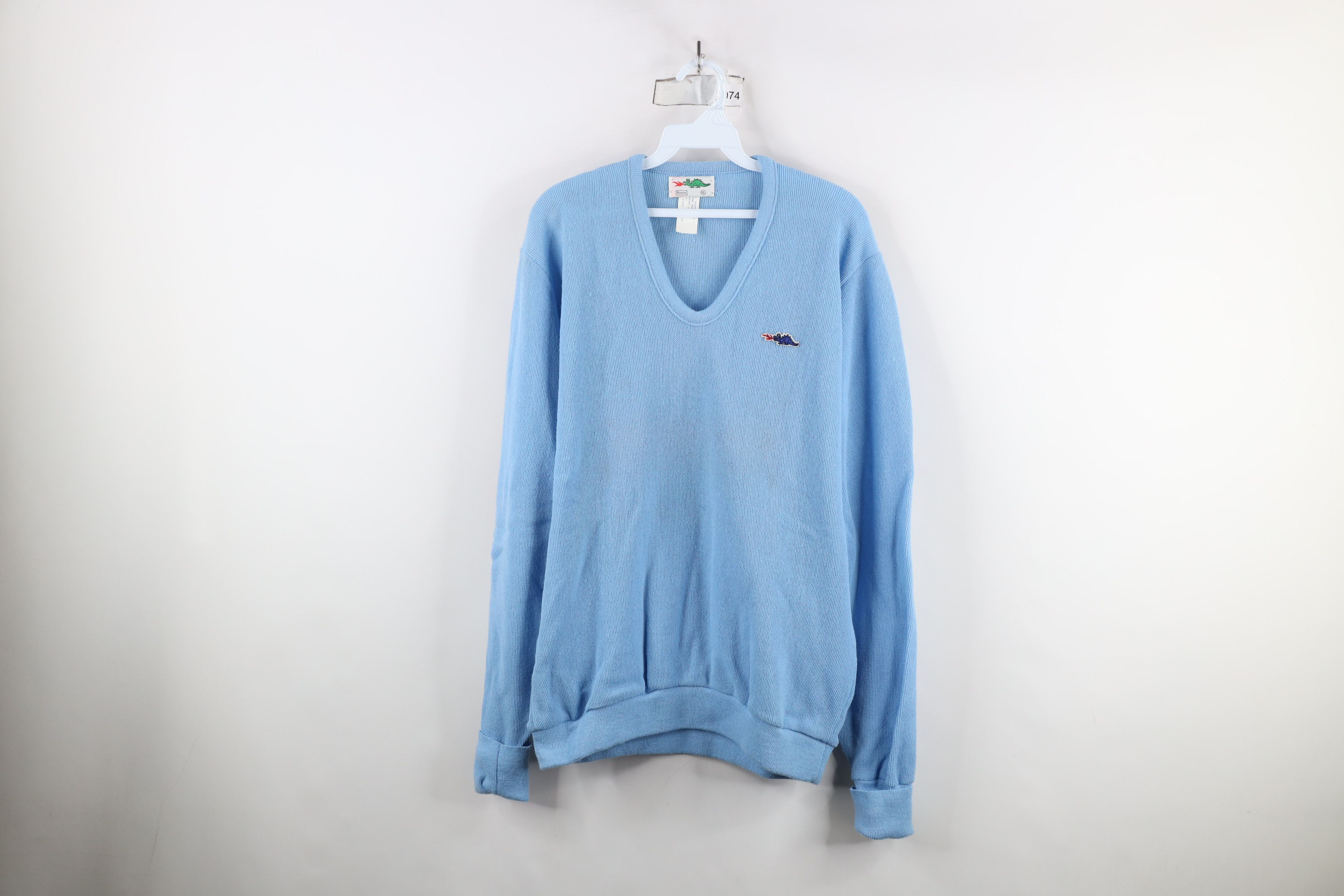 Vintage Vintage 70s Streetwear Knit V-Neck Sweater Carolina Blue USA Size US XL / EU 56 / 4 - 1 Thumbnail