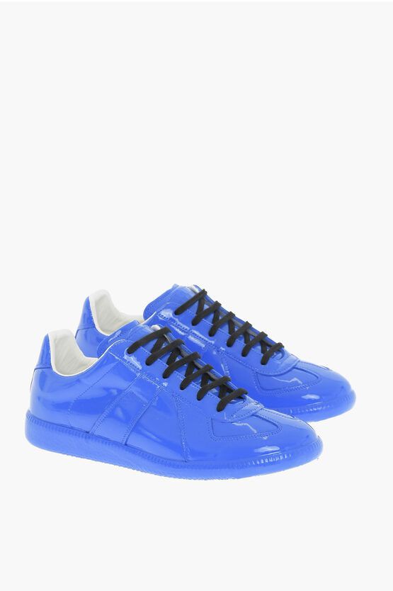 image of Maison Margiela Mm22 Patent Leather Low Top Sneakers in Blue, Men's (Size 12)
