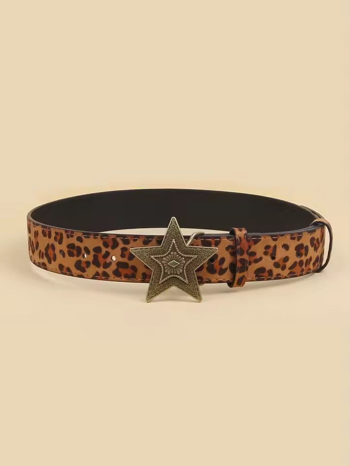 Japanese Brand 2000s leopard cheetah print Star Buckle Pu Leather belt Size 32 - 3 Thumbnail