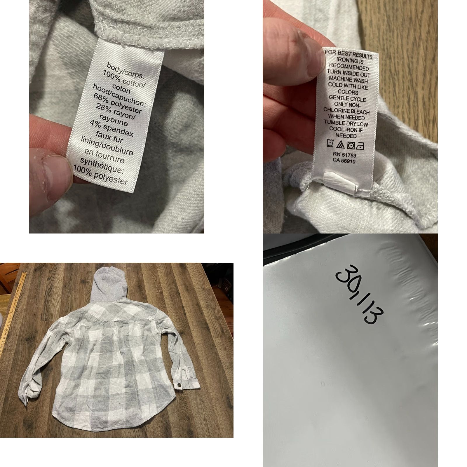 Vintage Maurices Hoodie Women's Large Gray White Plaid Button Up Long Sleeve Casual Fall Spring Summer Modern Adults Womens Size L / US 10 / IT 46 - 8 Thumbnail