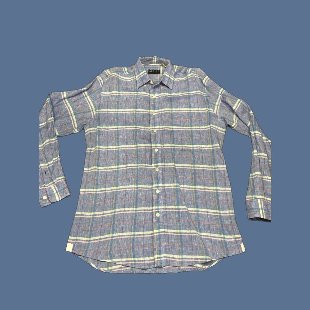 Vintage MINE Blue Linen Shirt Button-Up Long Sleeve Regular Fit Mens Medium Striped Collared Lightweight Breathable All Seasons Cotton-free (Note: linen) Size US M / EU 48-50 / 2 - 1 Thumbnail