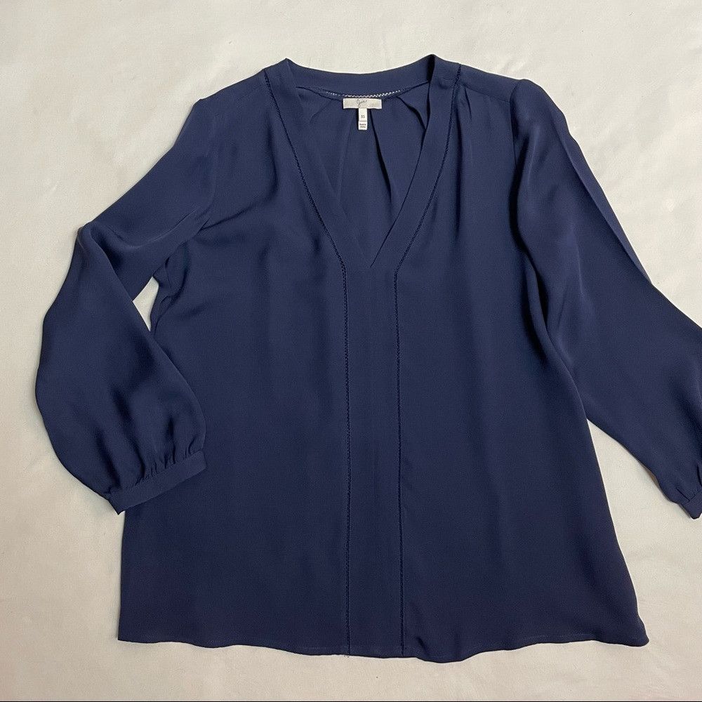 Joie Joie Silk Navy V-Neck Long Sleeve Blouse Size XS Size XS / US 0-2 / IT 36-38 - 6 Thumbnail