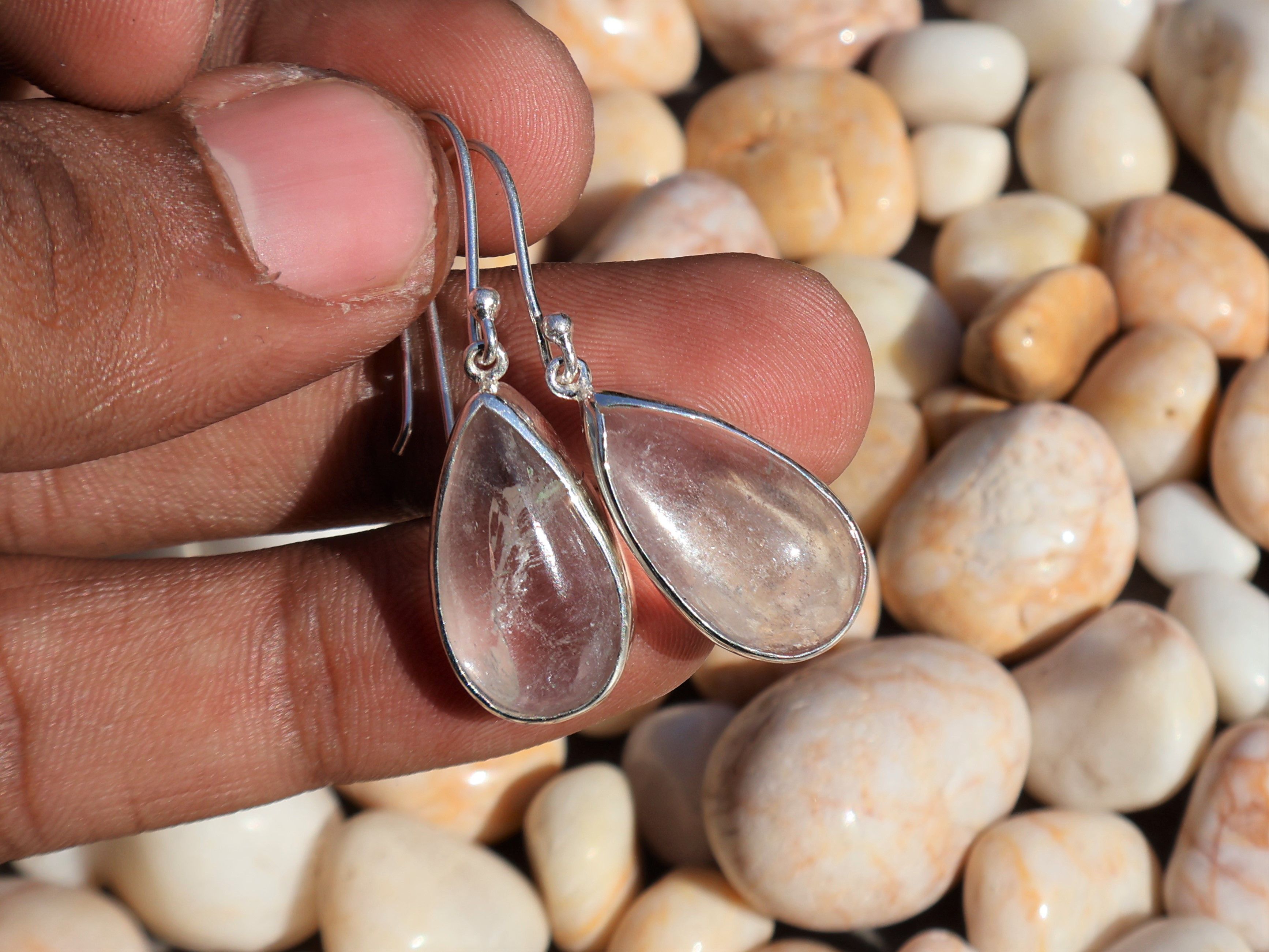 Handmade Crystal Quartz Earrings, Sterling Silver Handmade Earring, Size ONE SIZE - 2 Thumbnail