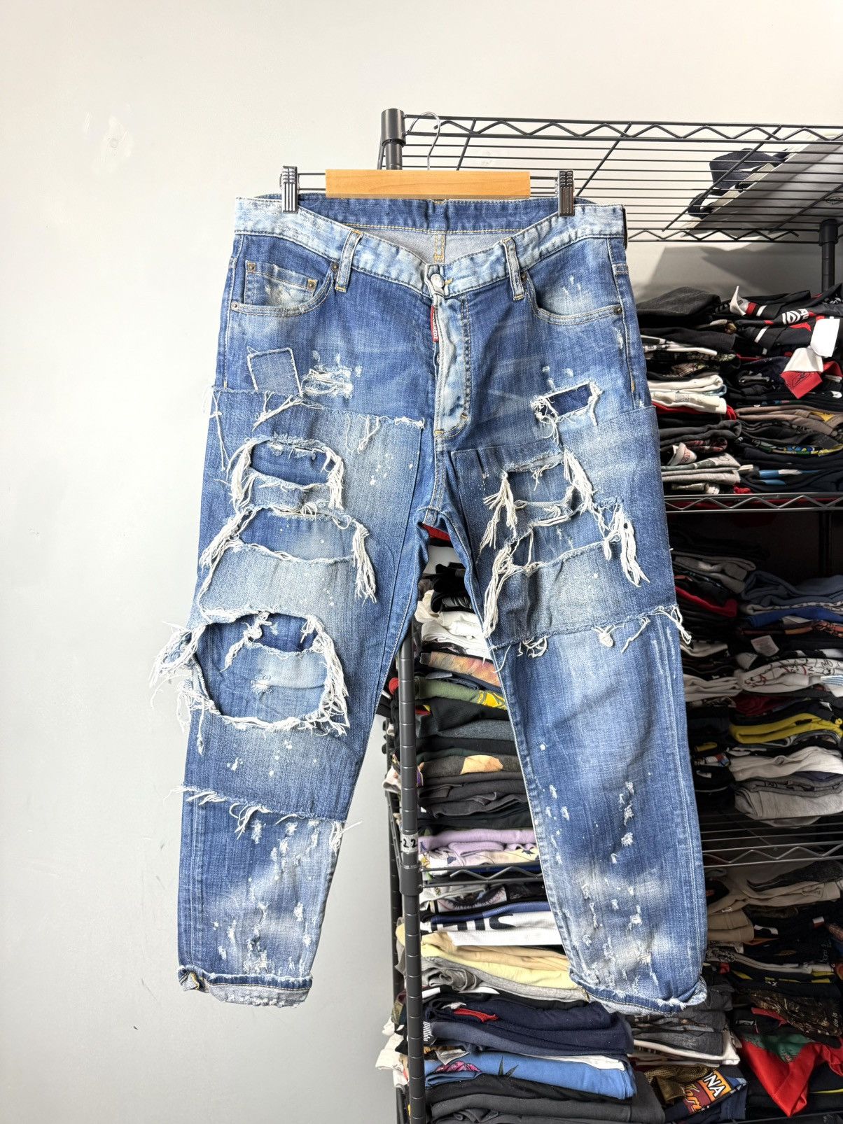 Crazy Distressed Dsquared2 Vintage Denim Pants Patchwork