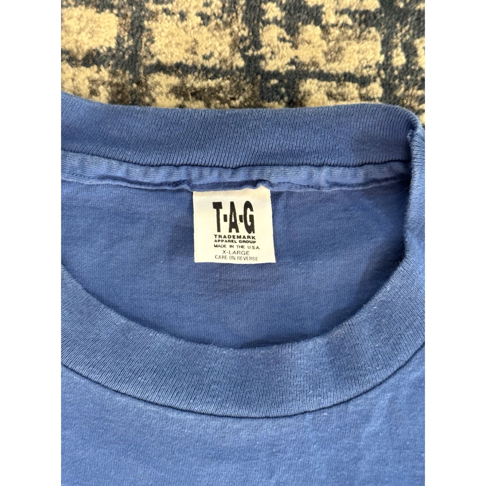 VINTAGE Barney T Shirt ADULT XL Blue Crew Neck Short Sleeve 1990s 1992 JC Penney PBS Mister Rogers Sesame St Logo Cotton Men Mens