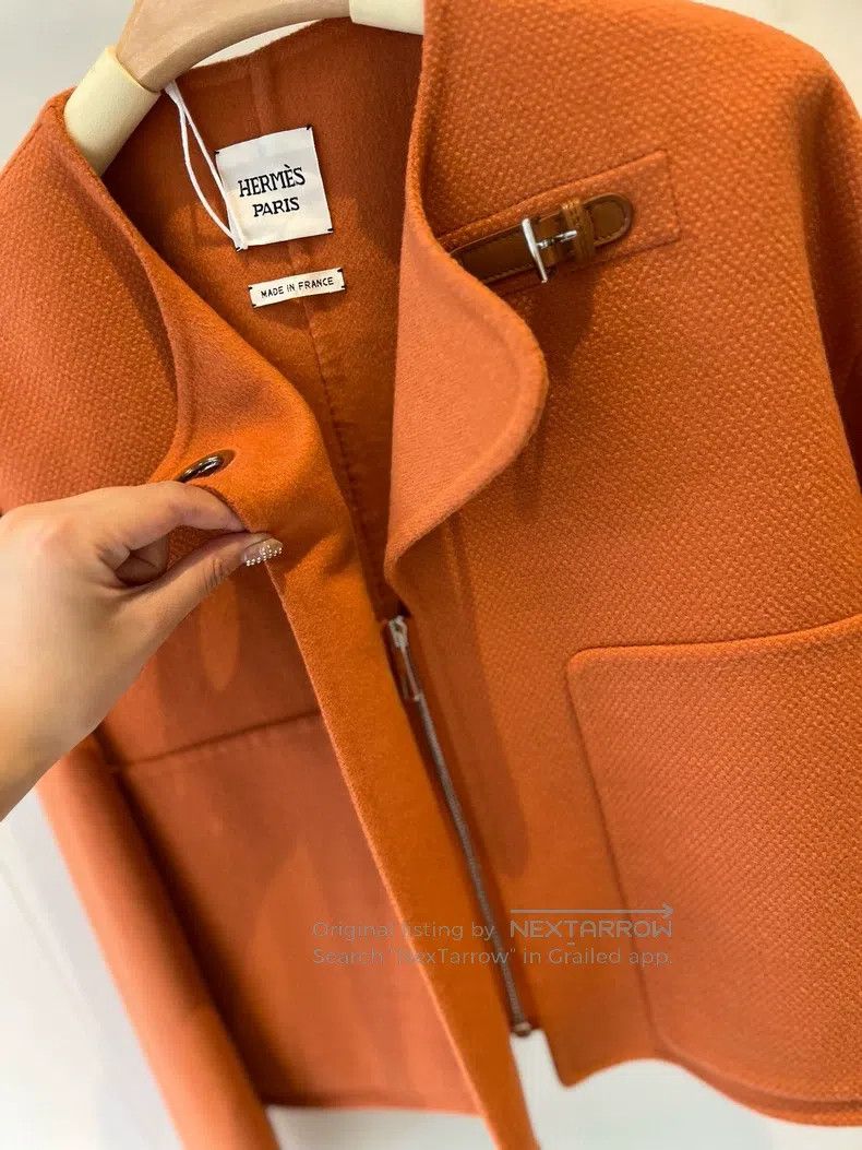 Hermes Hermes Orange Short Cropped Circle Cashmere Short Coat Size XS / US 0-2 / IT 36-38 - 4 Thumbnail