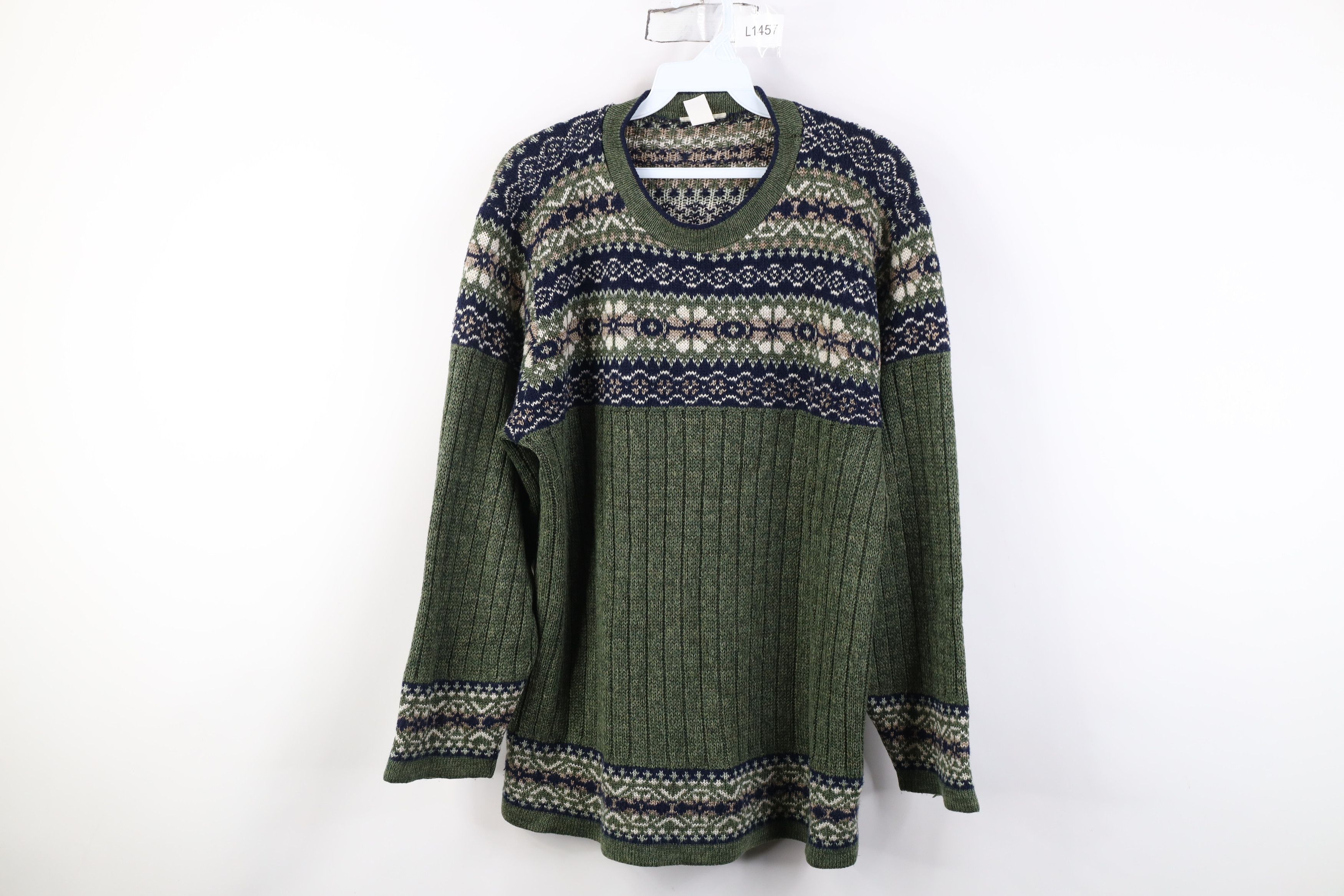 Vintage Vintage 90s Streetwear Distressed Fair Isle Knit Sweater USA Size XXL / US 16-18 / IT 52-54 - 1 Thumbnail