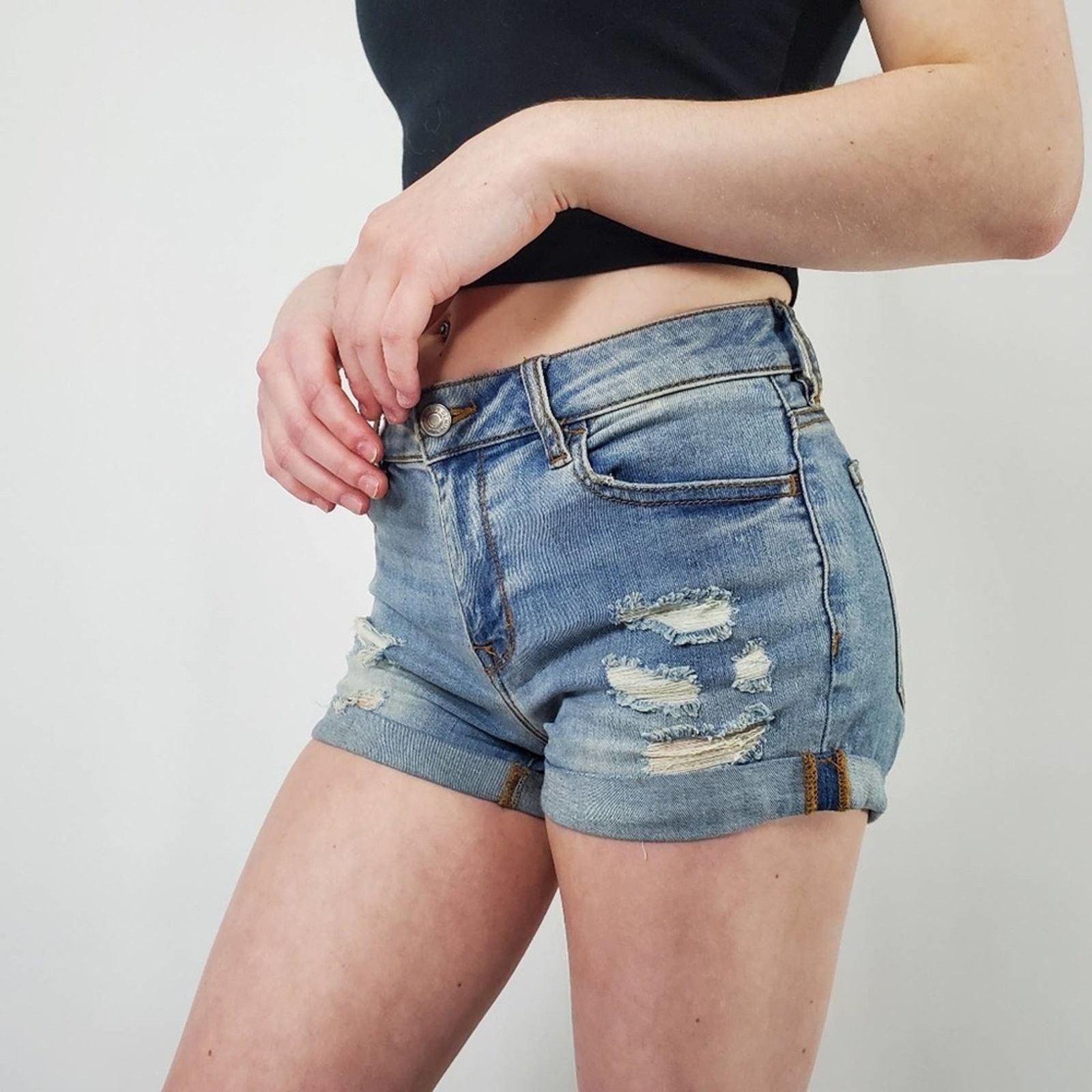Pacsun Pacsun Super Stretch Shortie Destressed Cutoff Jean Shorts Size 23" - 4 Thumbnail