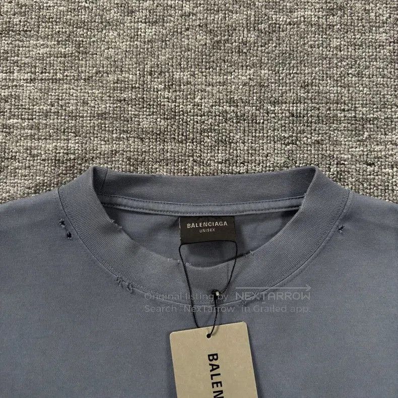 Balenciaga Balenciaga Blue Distressed Short Sleeve. Size US XL / EU 56 / 4 - 3 Thumbnail