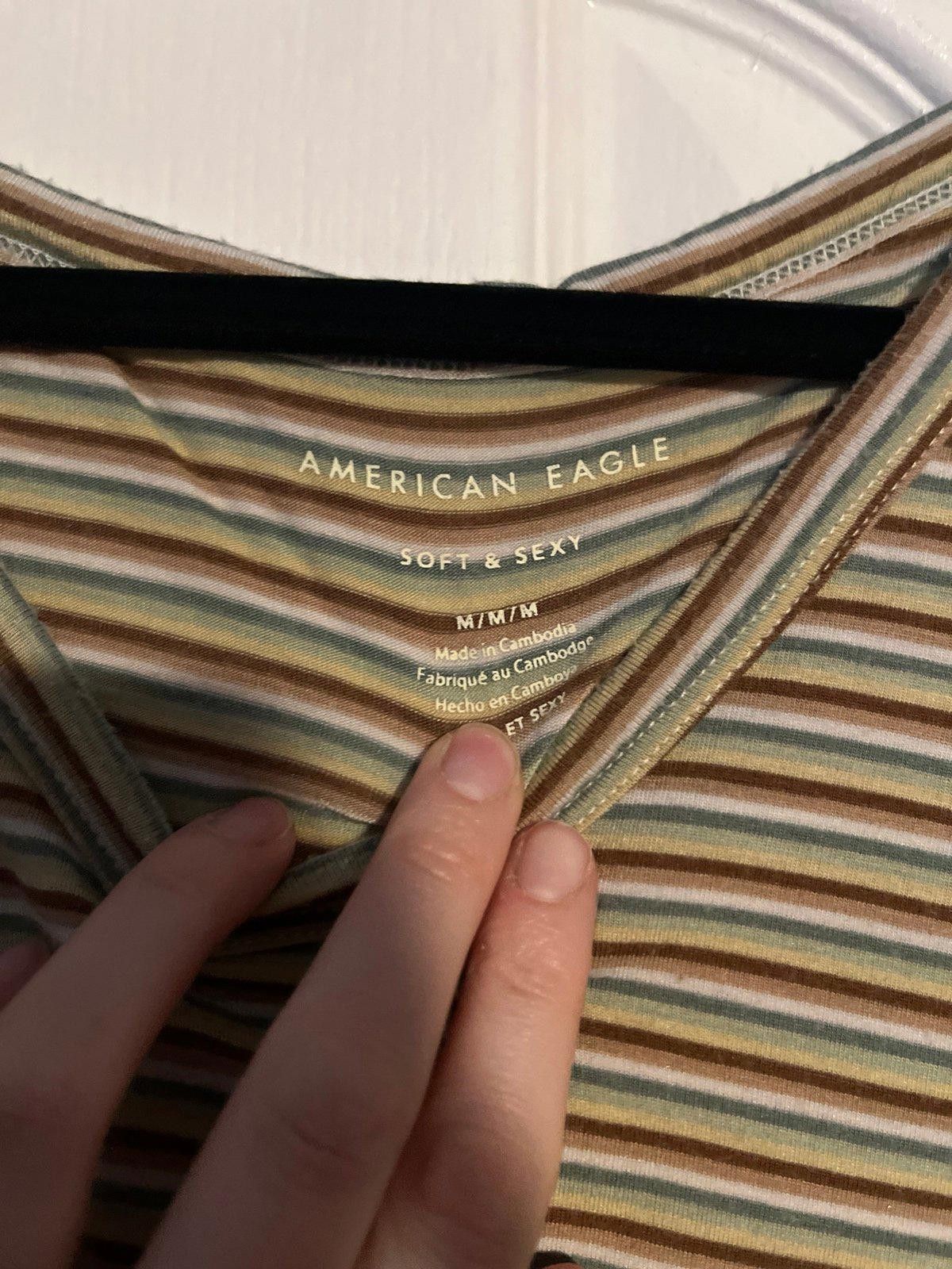 American Eagle Outfitters American Eagle Soft & Sexy Striped V-Neck Tee Size M / US 6-8 / IT 42-44 - 2 Thumbnail