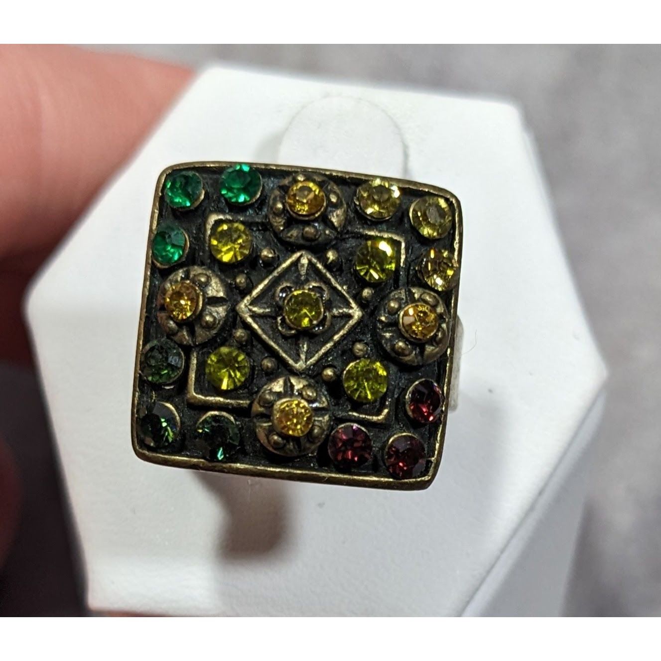 Other Unique Rainbow Geometric Rhinestone Gold Tone Adjustable Rin Size ONE SIZE - 8 Thumbnail
