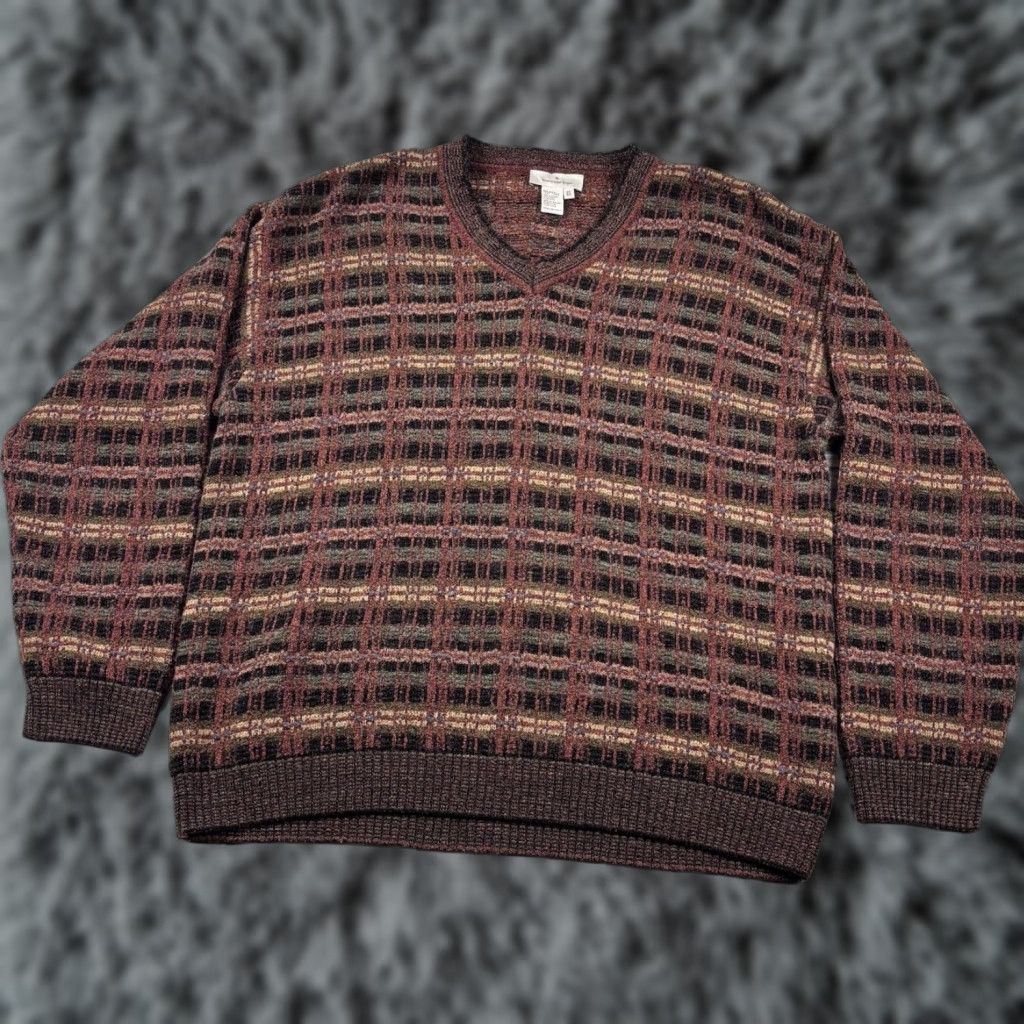 VINTAGE Ermenegildo Zegna Wool Blend Sweater Men Multicolor Brown Striped Crew Neck XL 54 Pullover Knit Vintage Designer Italian Regular