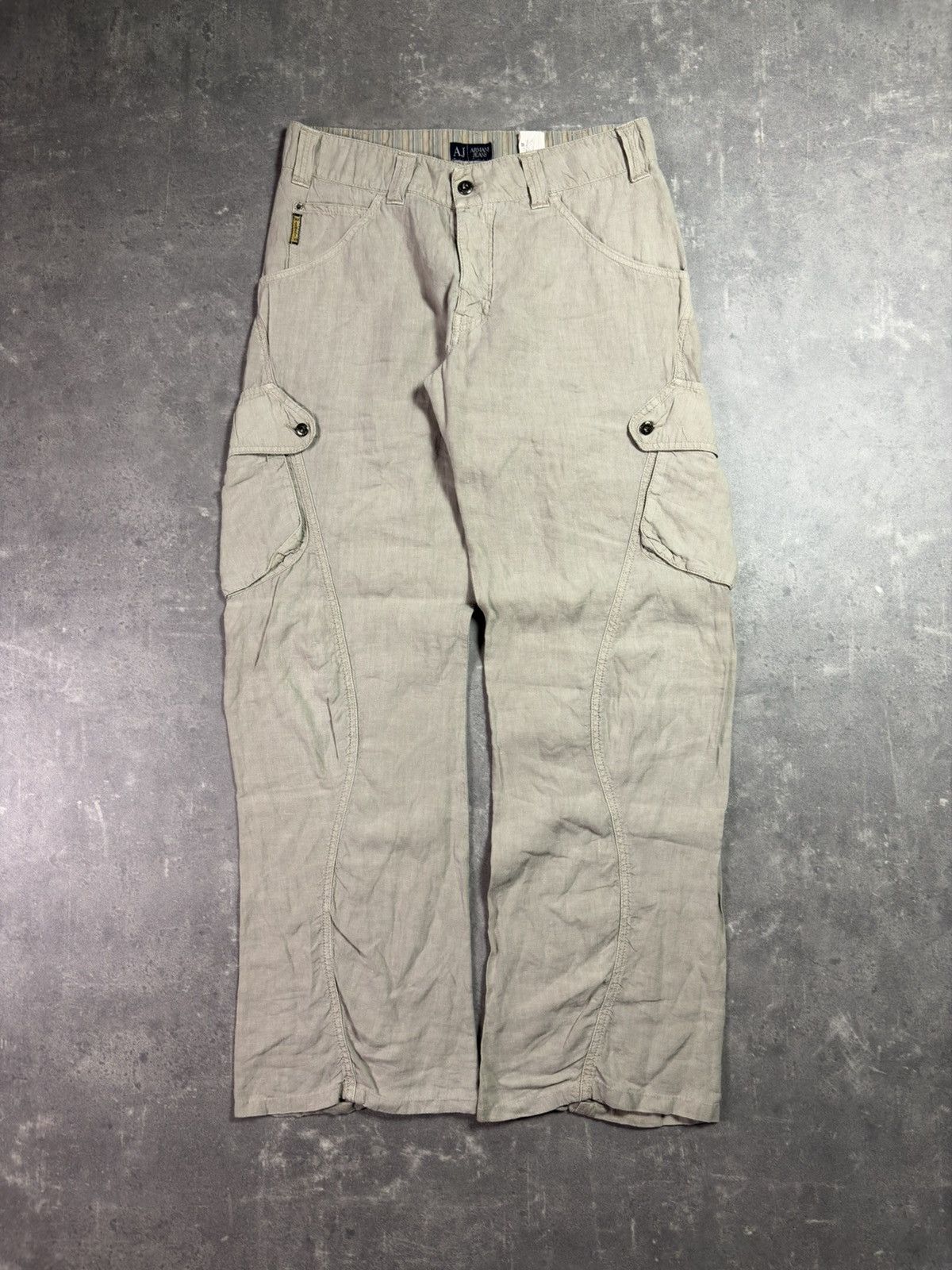 Armani 00s Armani Jeans Linen Flared Wide Leg Assymetrical Pants 32 Size US 32 / EU 48 - 1 Thumbnail