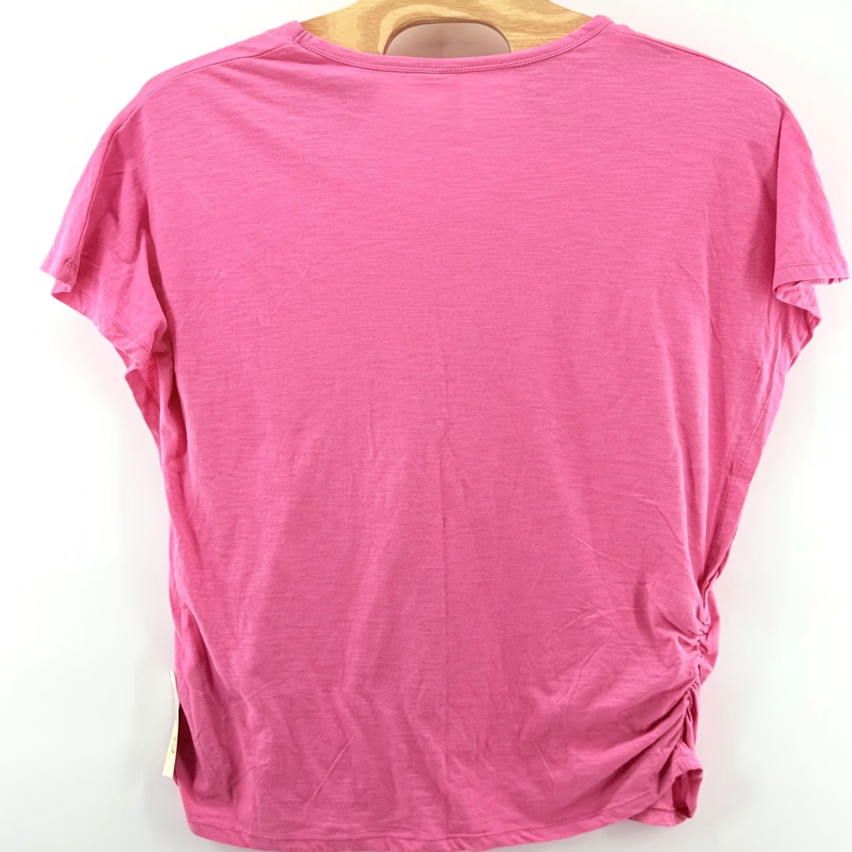 Pinko Feathers Shirt Womens 3X Pink V Neck Short Sleeve Ruched Cotton Casual Soft Top Size XXL / US 16-18 / IT 52-54 - 2 Thumbnail