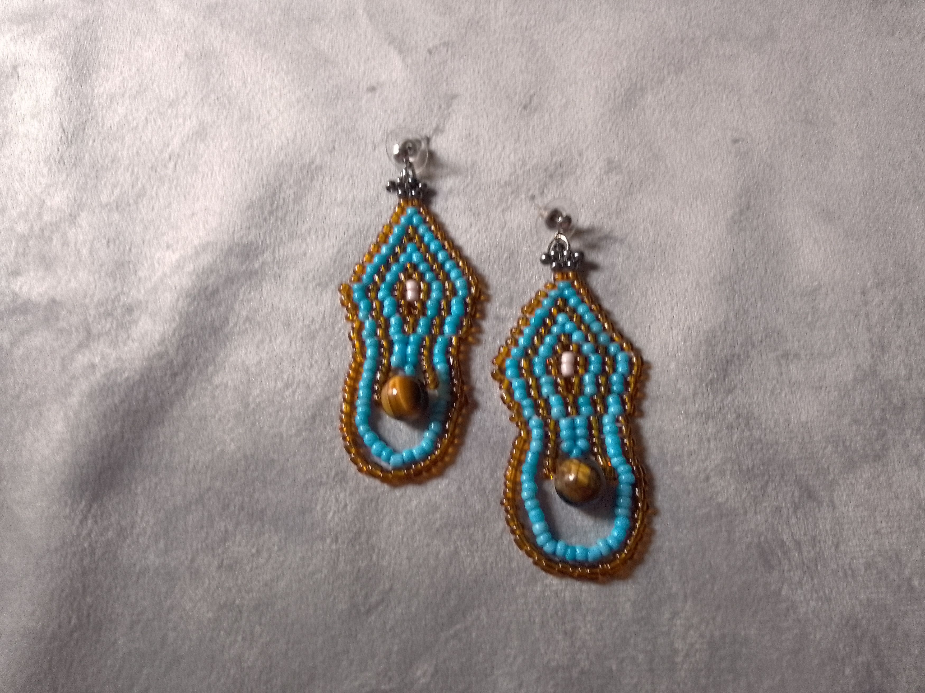 Handmade Earrings Eye of Tiger Gemstones Ethnic Native Americans Size ONE SIZE - 6 Thumbnail
