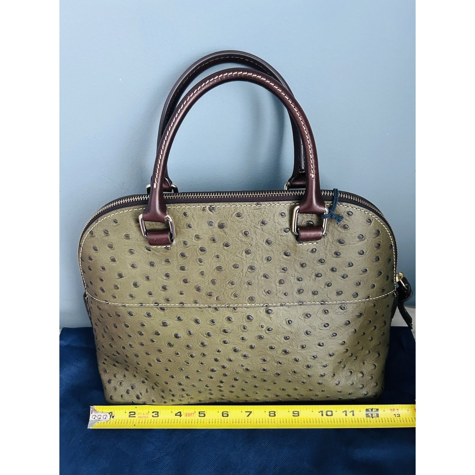 Dooney & Bourke NWT Dooney Bourke Ostrich Leather Carter Satchel Olive Dome Size ONE SIZE - 10 Thumbnail