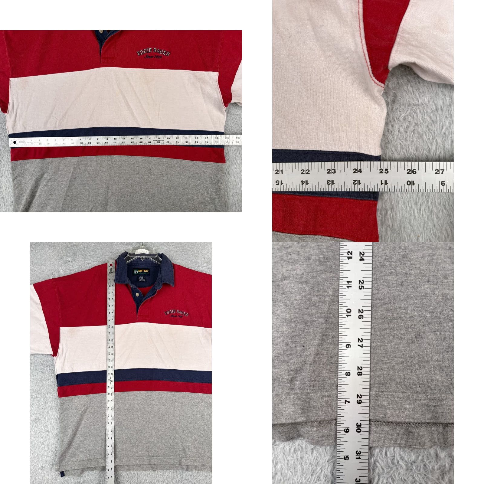 Eddie Bauer VINTAGE Eddie Bauer Polo Shirt Men XL Red Cotton Shirt Long Sleeve Polo EBTEK Striped Embroidered Logo Men's Polo Shirts 1960s 70s 80s Size US XL / EU 56 / 4 - 8 Thumbnail