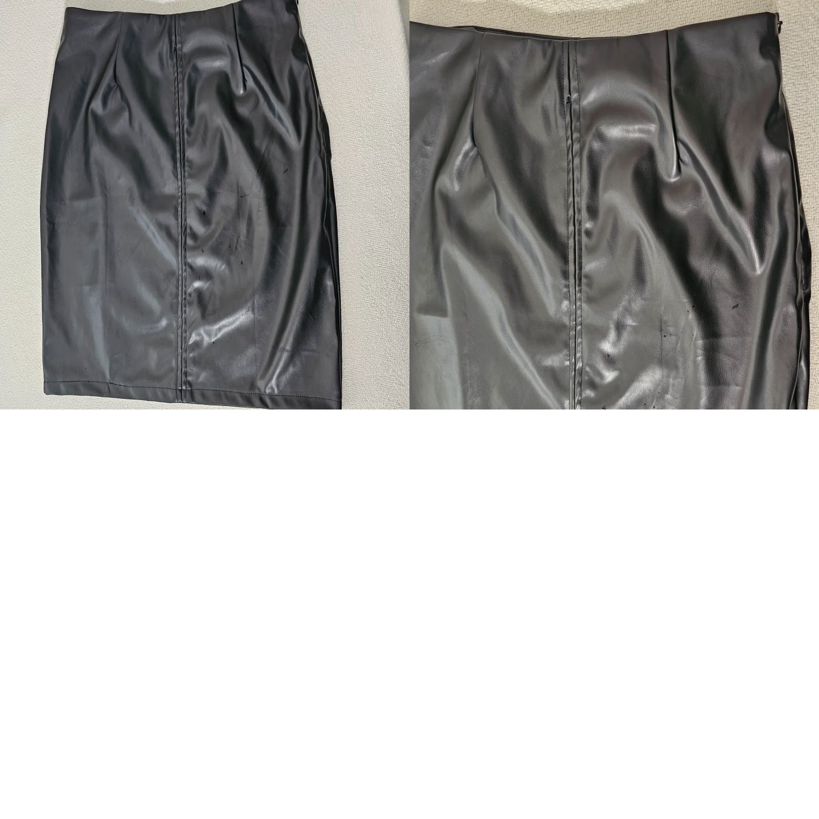 Vintage RANLEGE Skirt Women Size M Black Faux Leather Side Zipper Split Bottom Size 32" / US 10 / IT 46 - 8 Thumbnail