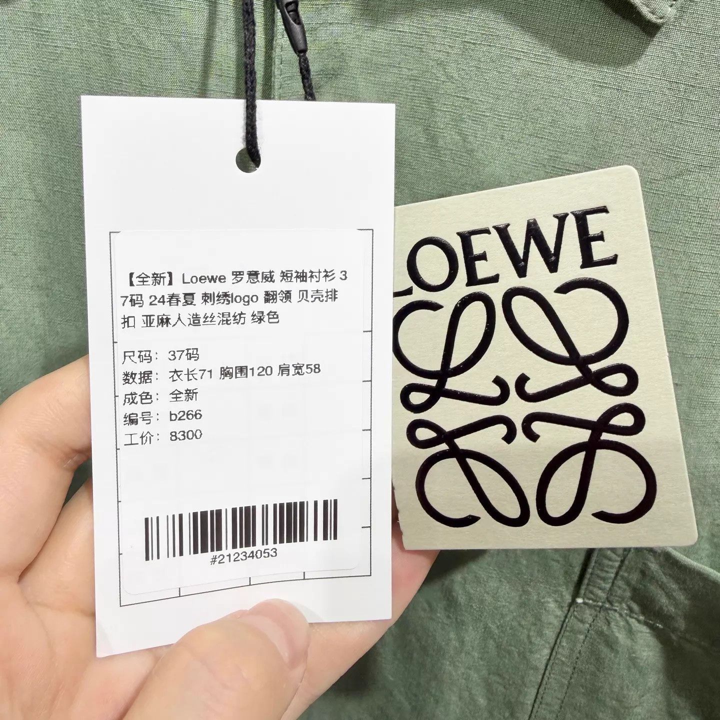 Loewe Loewe SS24 Green Linen-Silk Short Sleeve Shirt 37, Embr Logo Size US XS / EU 42 / 0 - 5 Thumbnail