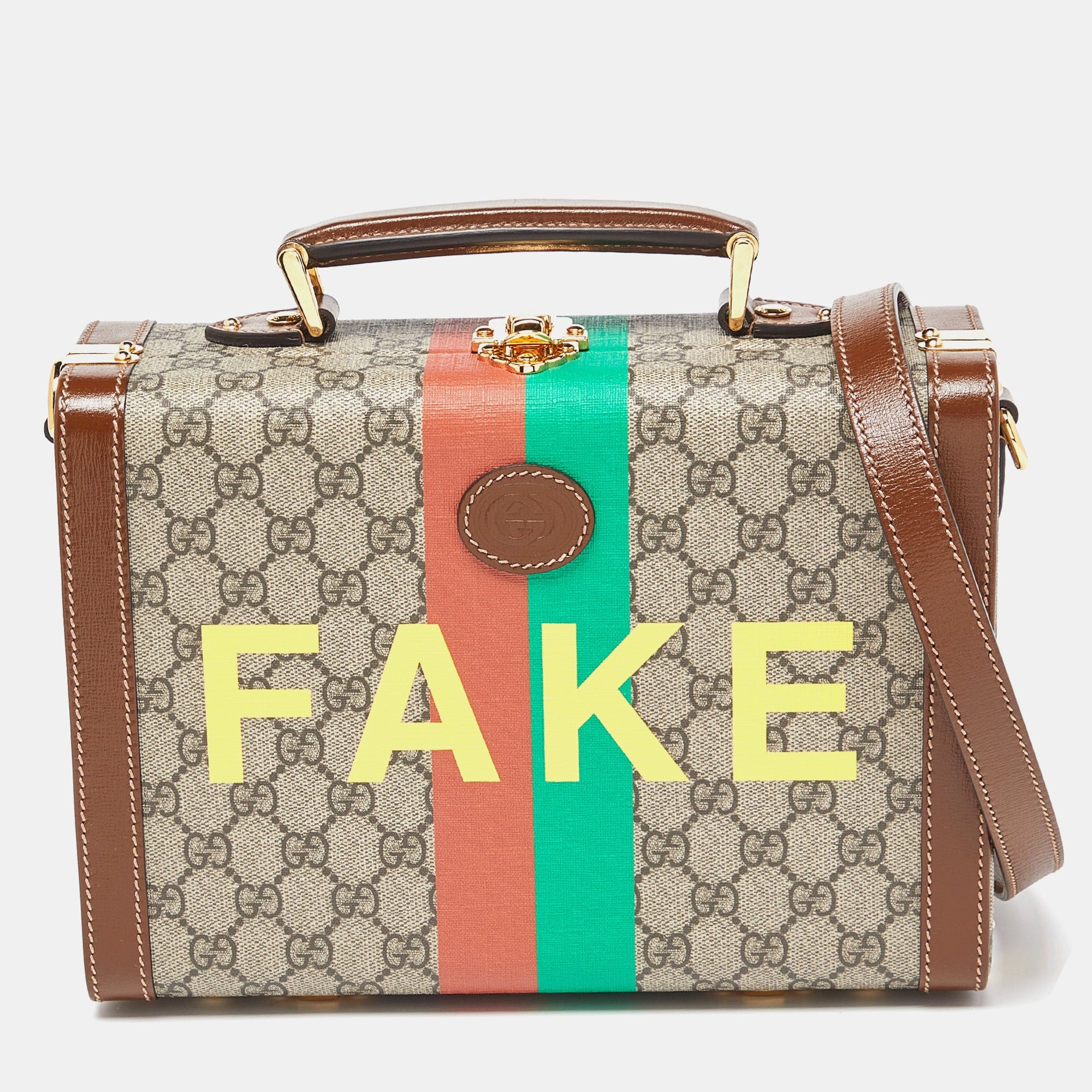 image of Gucci Brown/beige GG Supreme Canvas And Leather Fake/not Savoy Beauty Case Bag, Women's