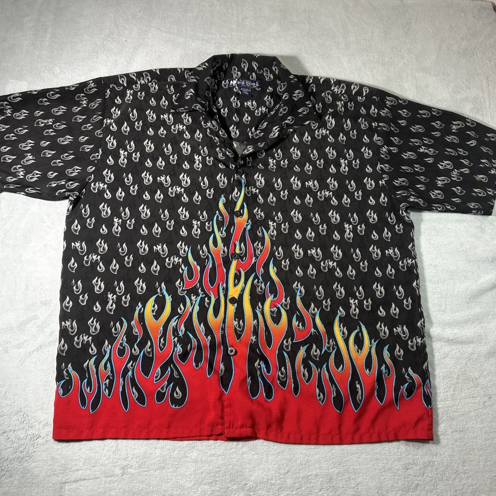 Big Dogs Big Dogs Flaming Fire Flames Button Up Shirt Mens XL Grunge Size US XL / EU 56 / 4 - 1 Thumbnail