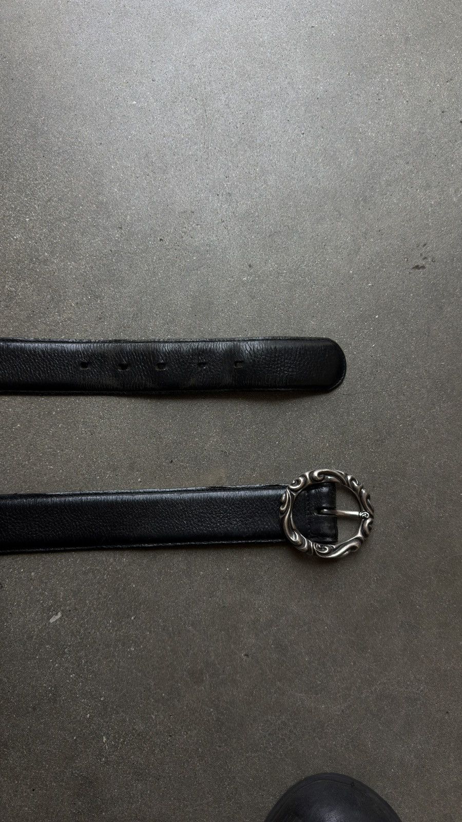 Chrome Hearts RARE! Chrome Hearts Black Leather Scroll Ring Belt Size 32 - 9 Thumbnail
