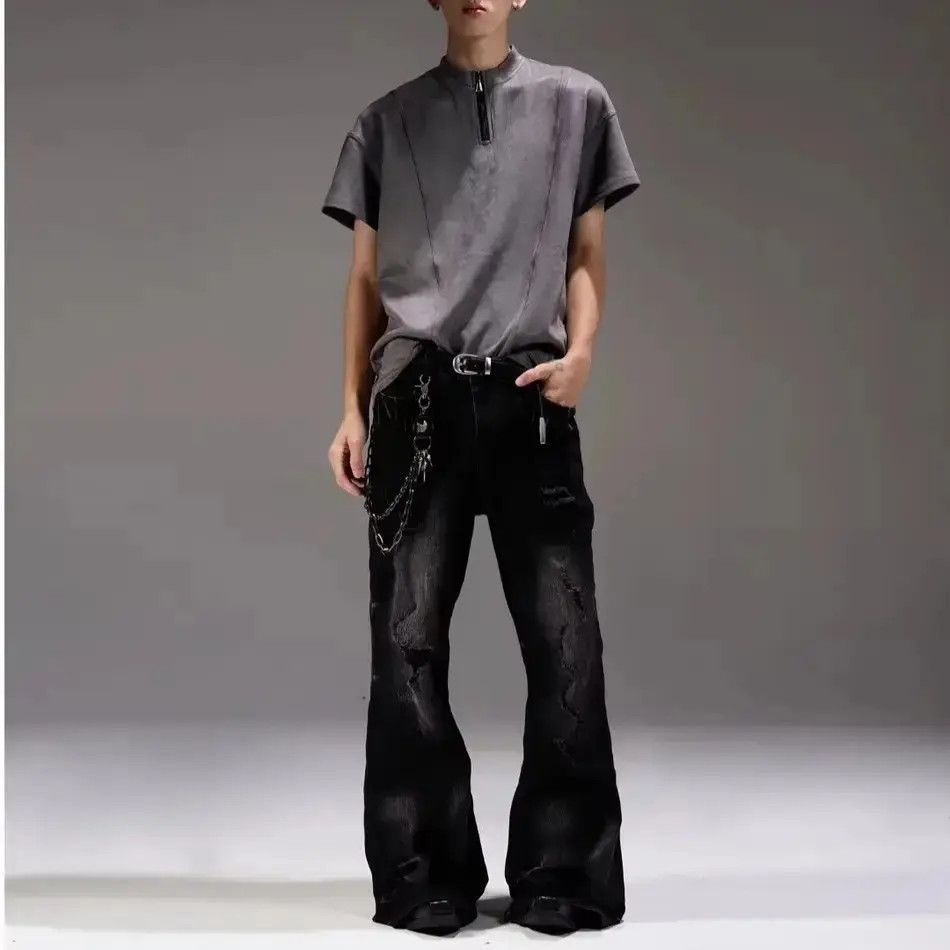 Japanese Brand Retro micro flared ripped jeans Size US 32 / EU 48 - 3 Thumbnail