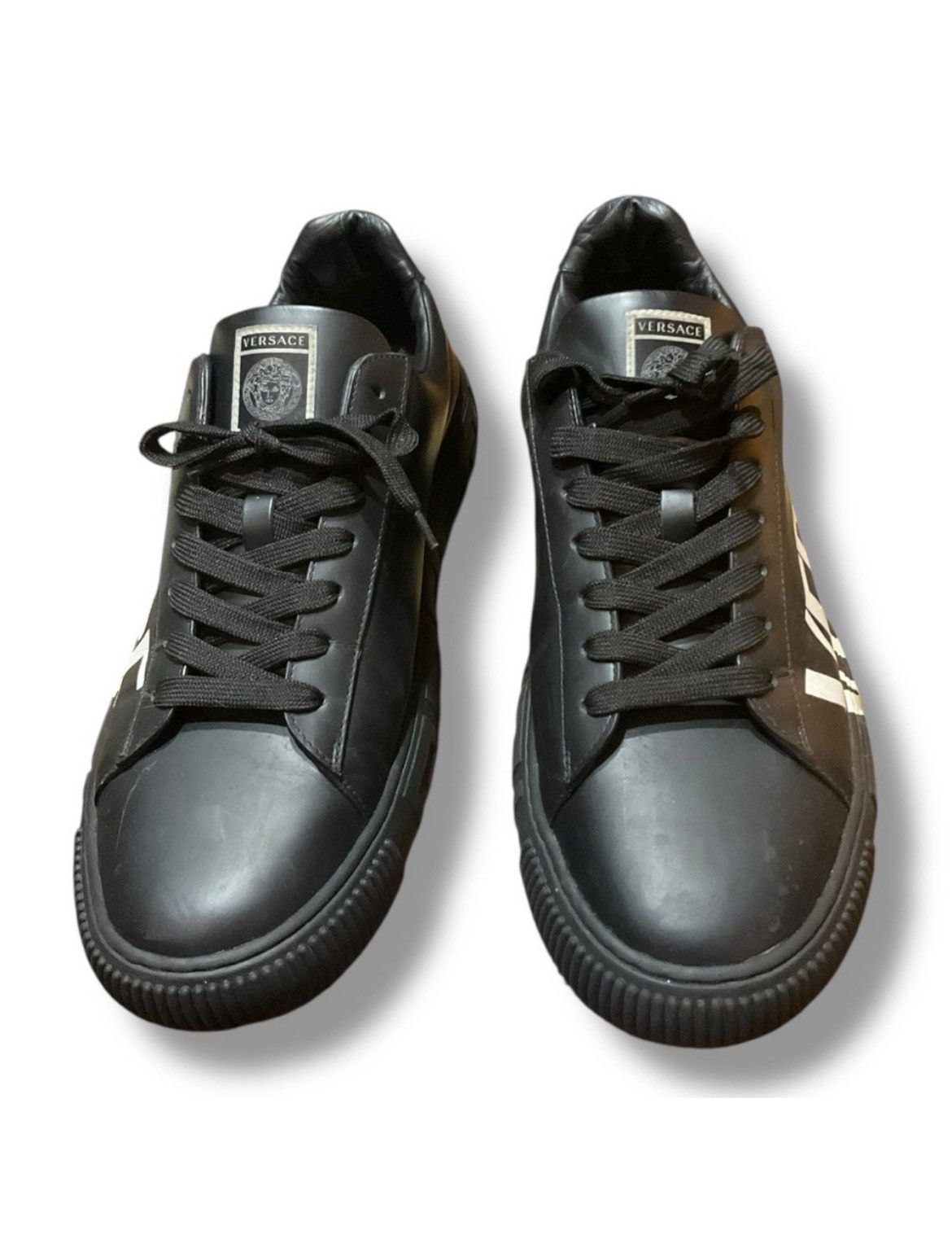 Versace 🔥 VERSACE Black Leather Logo Sneakers Men’s Size 45 12 Box Size US 12 / EU 45 - 2 Thumbnail