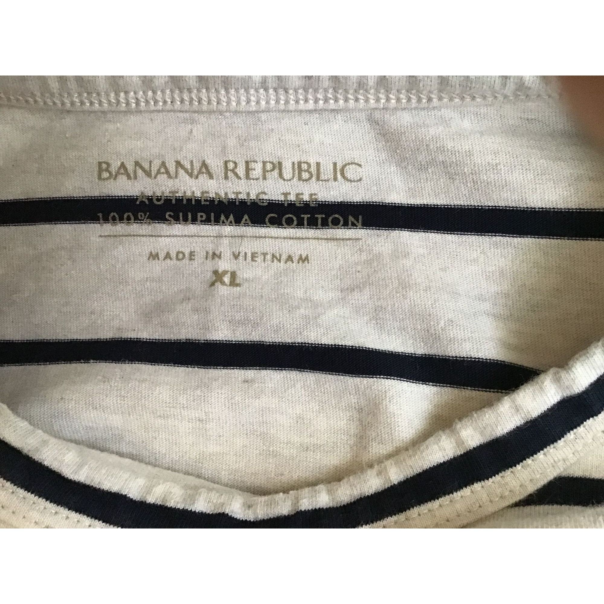 Banana Republic Banana Republic Striped Beige & Navy Supima Cotton T-Shirt X Size US XL / EU 56 / 4 - 4 Thumbnail