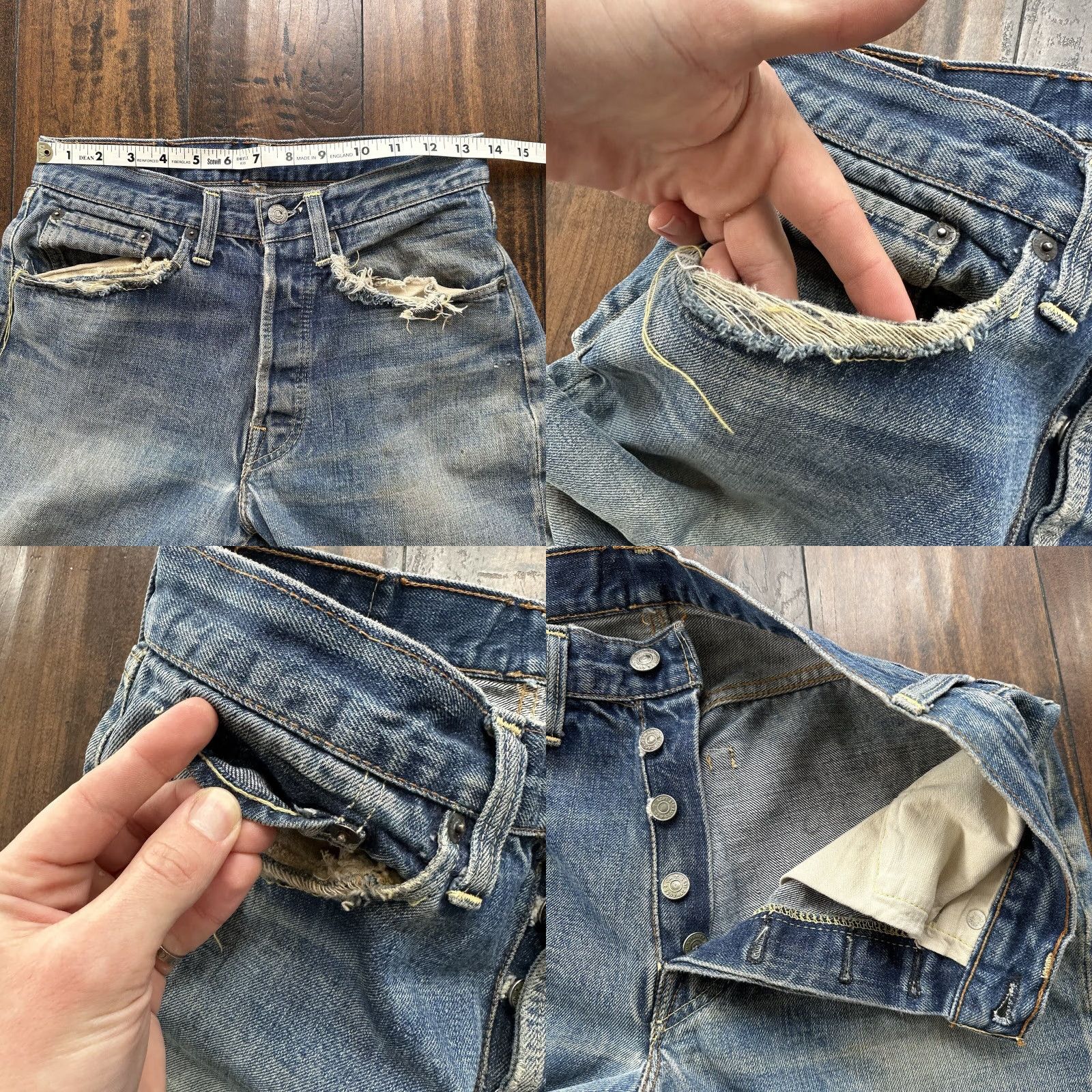 Levi's VINTAGE Levi's 501 XX Jeans Men's 27x26 Denim Blue 60s 1960s Redline Distressed Block Style Straight 5-Pocket Size US 27 - 8 Thumbnail