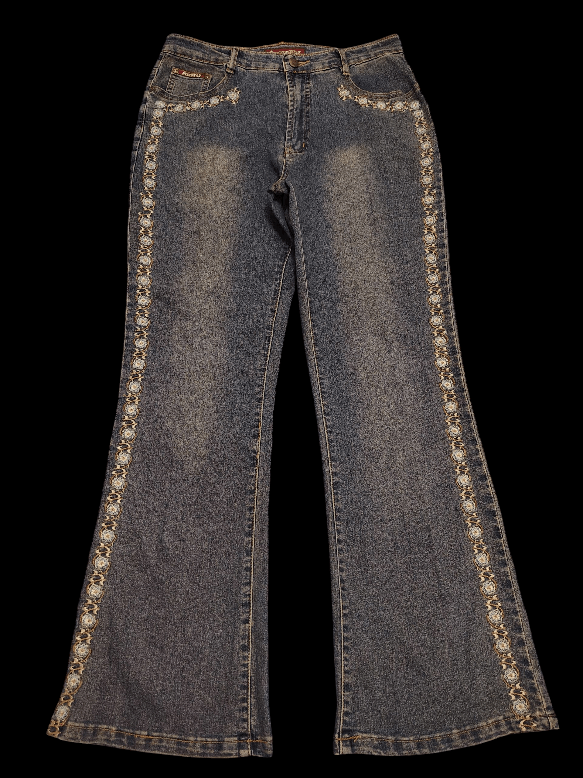 If Six Was Nine × Japanese Brand Insane Bootcut Aofeng Flower Embroidered Side Flared Jeans Size US 30 / EU 46 - 1 Thumbnail
