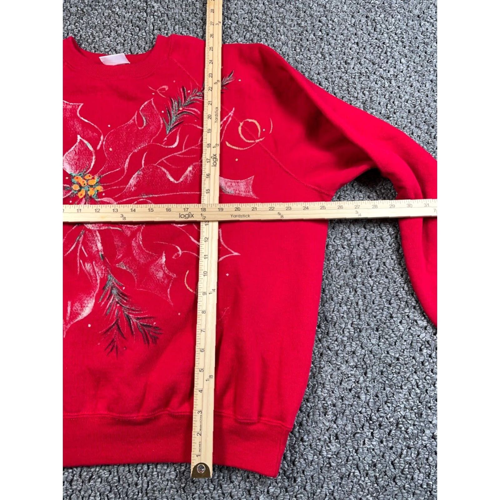 Vintage VINTAGE 80s Christmas Poinsettia Sweatshirt Women's 2X Red Bassett-Walker Tag Pullover Raglan Crew Neck Holiday Size XXL / US 16-18 / IT 52-54 - 5 Thumbnail