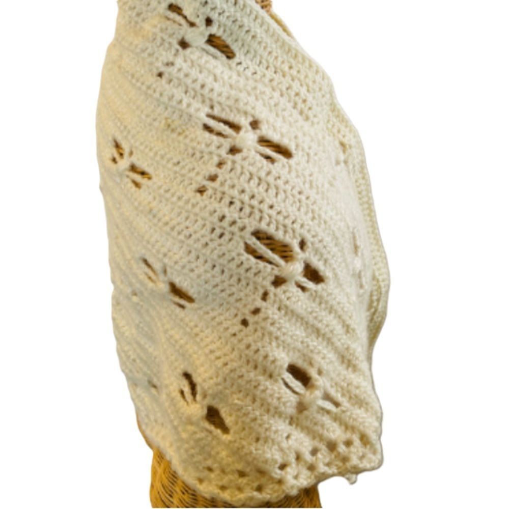 Handmade Crochet Shawl Cowl Wrap Dragonfly Cut Outs Off White 67" x 3 Size ONE SIZE - 6 Thumbnail