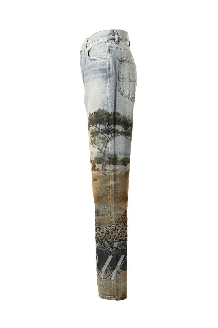 Amiri o1c11t2y0424 Printed Safari Straight Denim Jeans in Blue Size US 34 / EU 50 - 4 Thumbnail