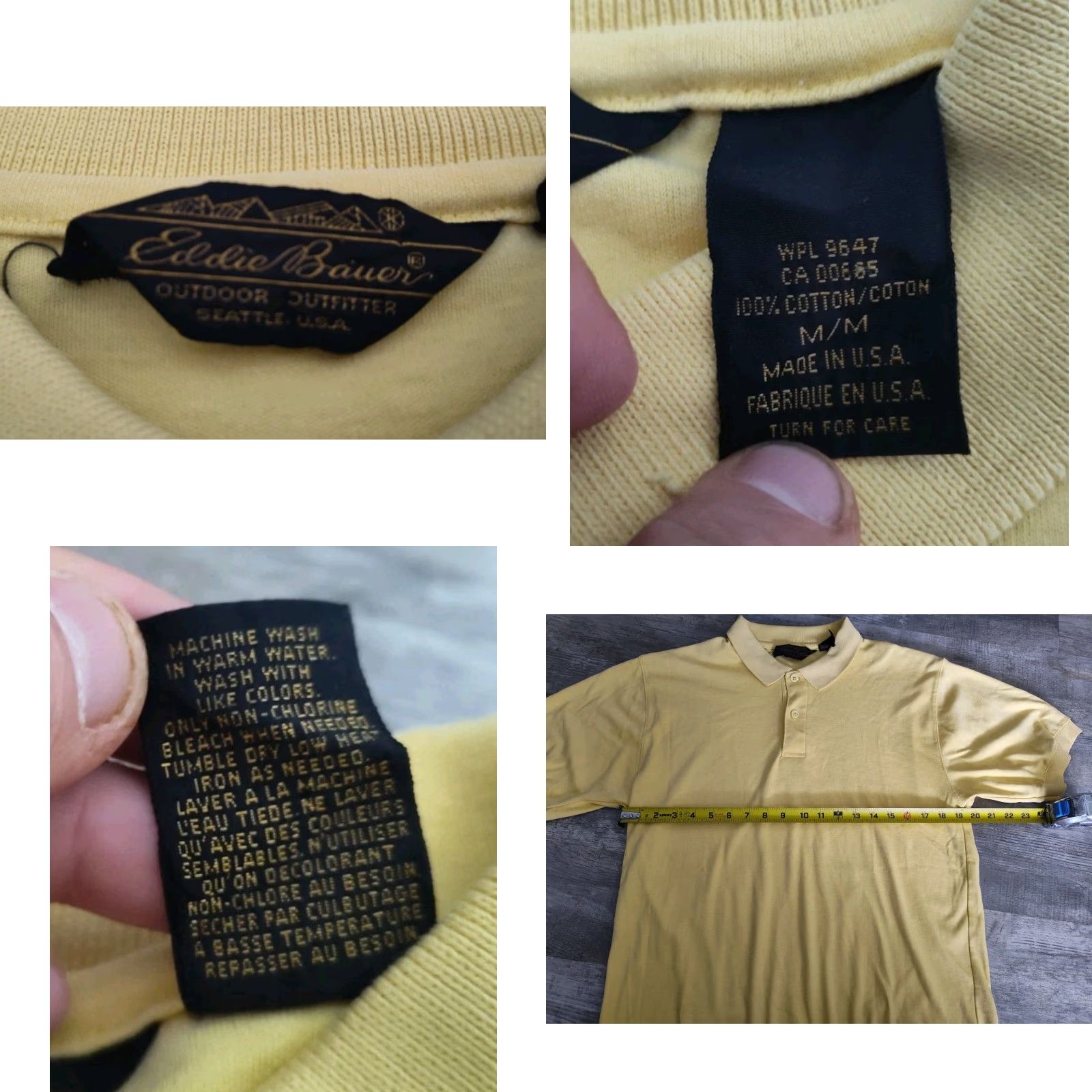 Eddie Bauer VINTAGE Eddie Bauer Polo Shirt Short Sleeve Men M Yellow 40 Chest Solid 100% Cotton USA Made 1990s Golf Preppy Mens Size US M / EU 48-50 / 2 - 8 Thumbnail