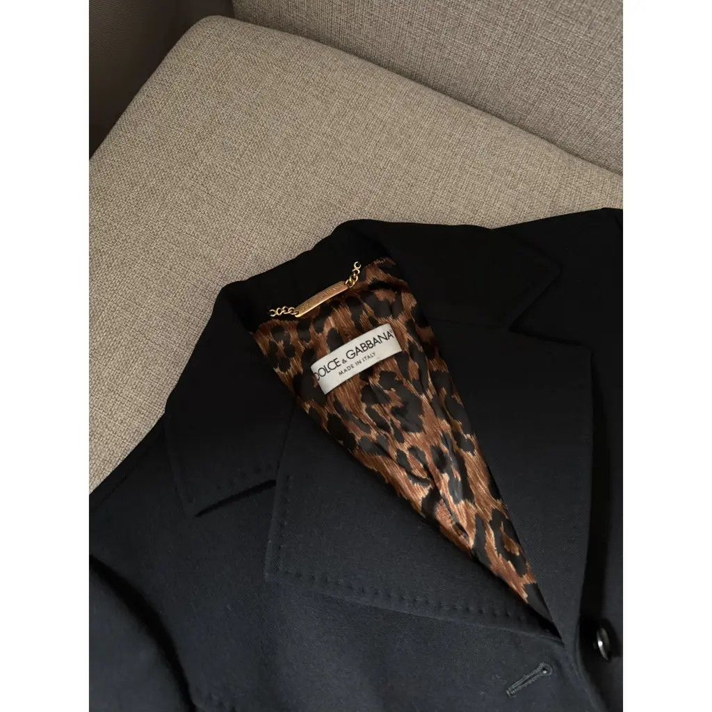 Dolce & Gabbana Dolce & Gabbana Black Wool Leopard Tailored Blazer SizeIT40 Size S / US 4 / IT 40 - 5 Thumbnail