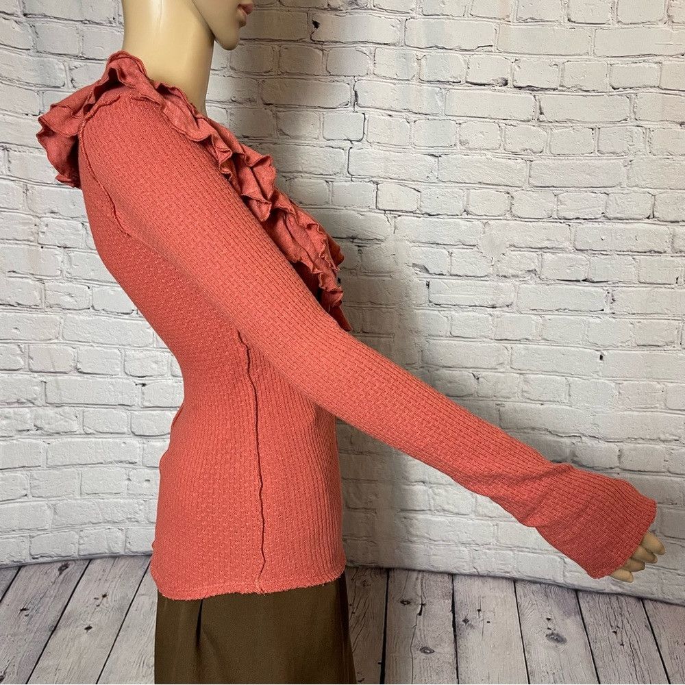 Free People New Free People Bennet Ruffled Long Sleeve Terracotta Top S Size XS / US 0-2 / IT 36-38 - 5 Thumbnail