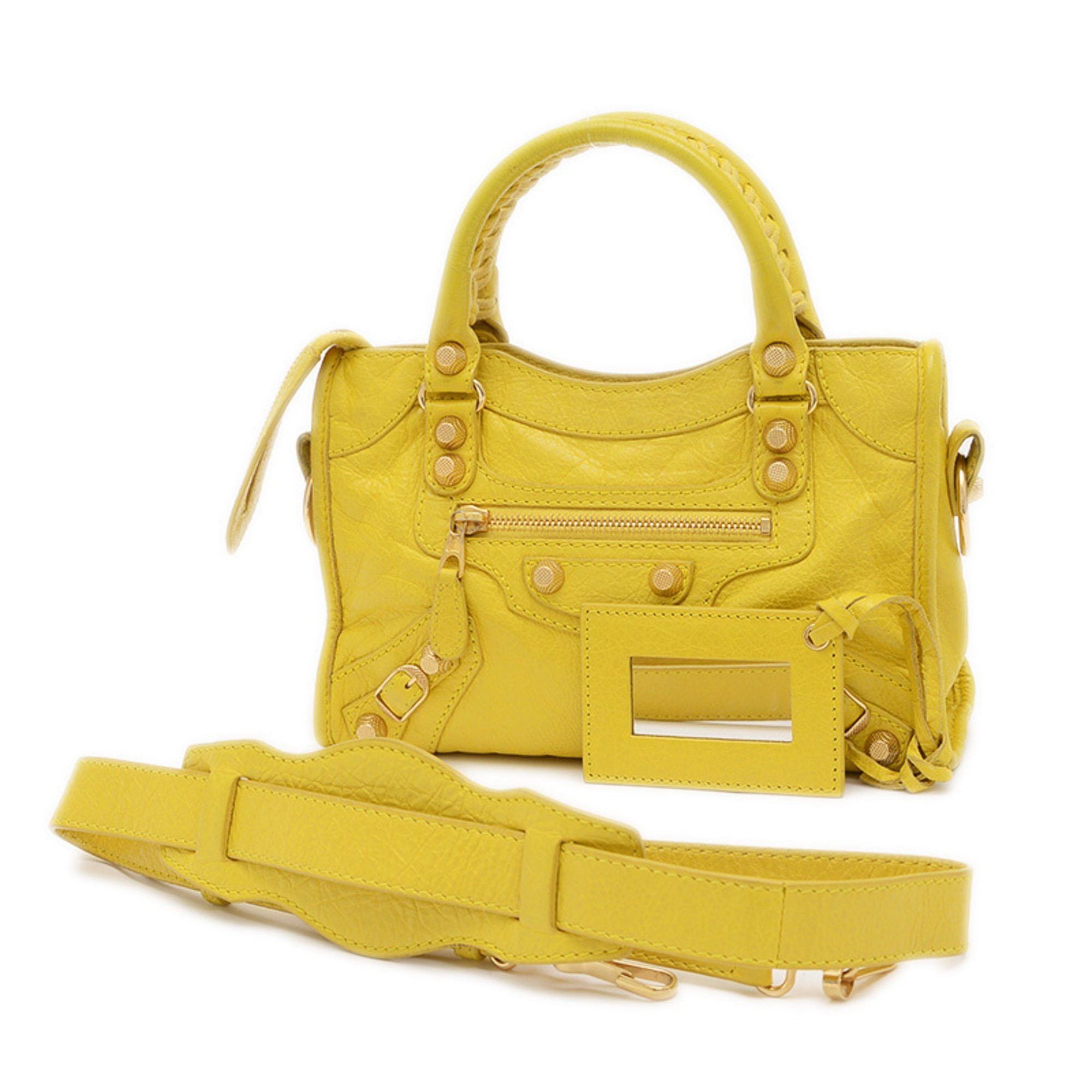 Balenciaga Giant Mini City 2Way Bag Leather Yellow Gold Hardware, Women's